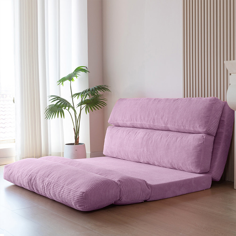 MAXYOYO Corduroy Bean Bag Folding Sofa Bed - Extra Wide Foldable Floor Mattress in Purple | Perfect for Living Room Lounging, Guest Bed & Dorm Room Comfort
