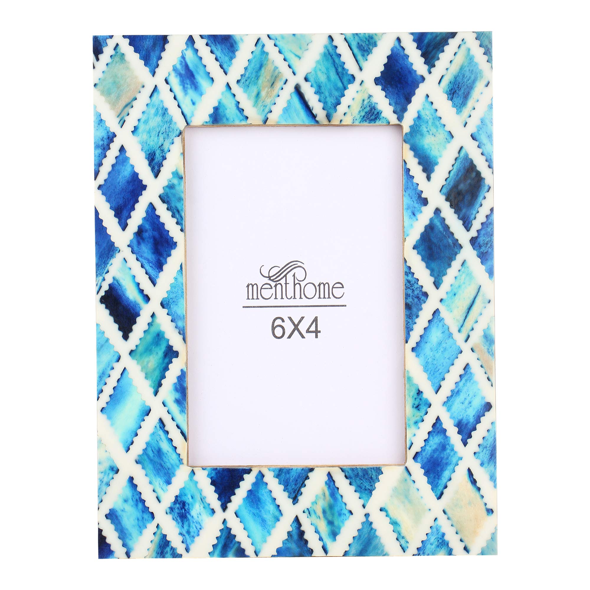MENTHOME 4x6 Picture Frames Set - Blue Mosaic Diamond Art Wall Decor with Wooden Bone Inlay Design for Wall and Tabletop Display - Perfect for Home, Office, and Gift Giving