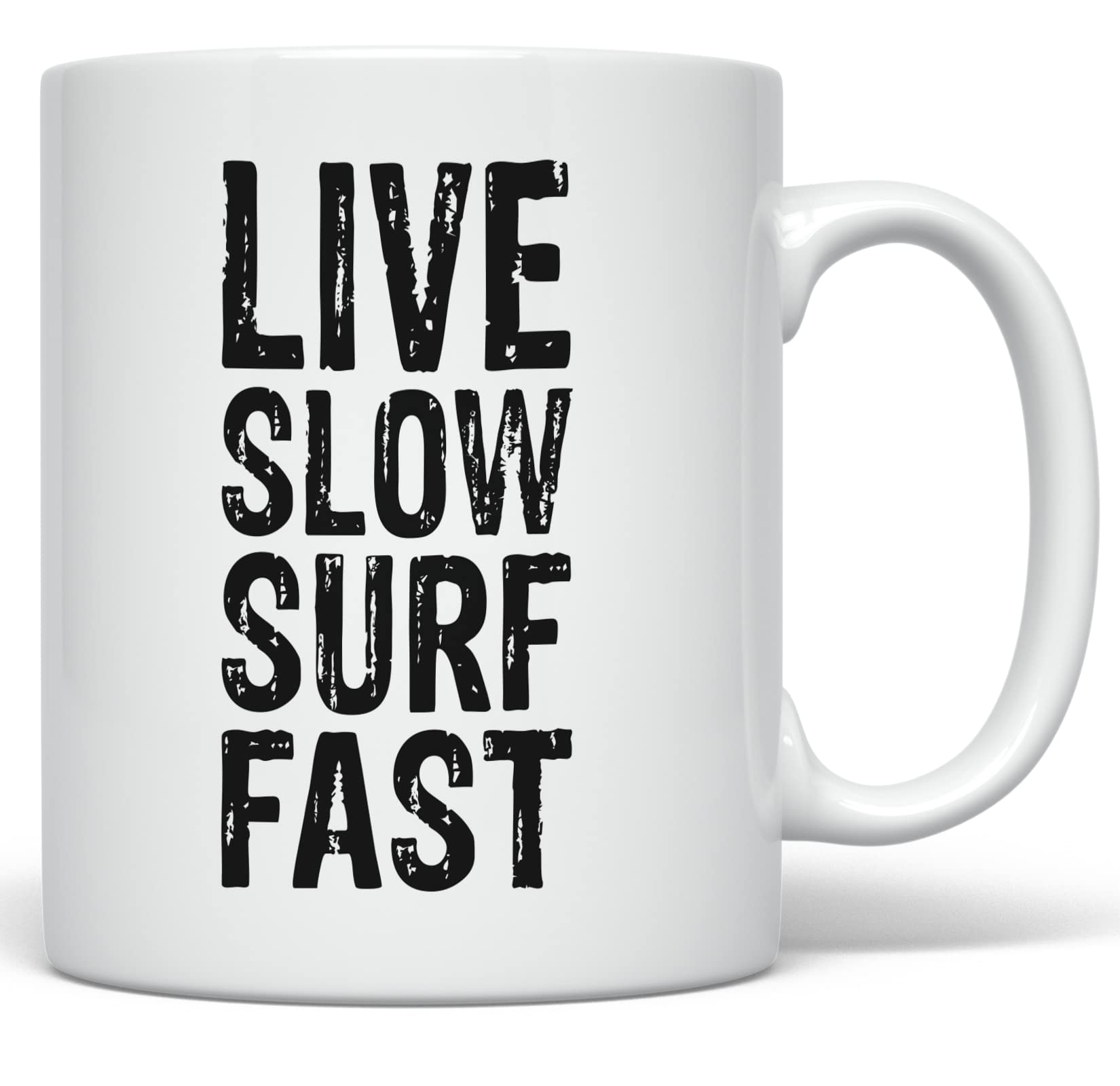 PixiDoodle Live Slow Surf Fast - 11 oz White Ceramic Coffee Mug for Surfers & Beach Lovers - Perfect for Morning Coffee, Beach Trips & Gifts