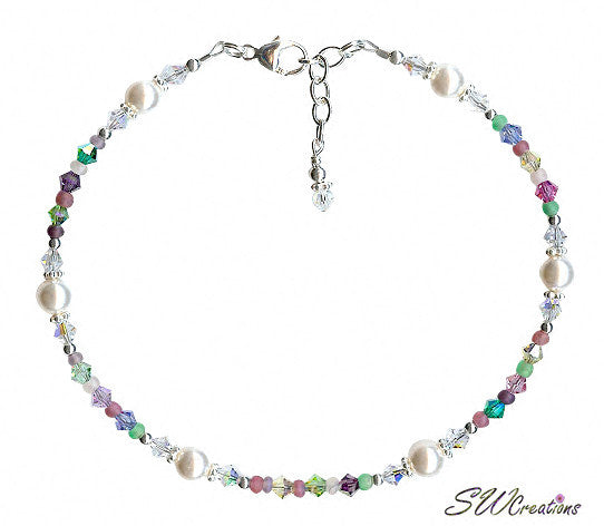 Pastel Crystal Pearl Beaded Anklet for Women - Elegant Spring Ankle Bracelet with Beads for Beach, Wedding & Boho Fashion Accessories