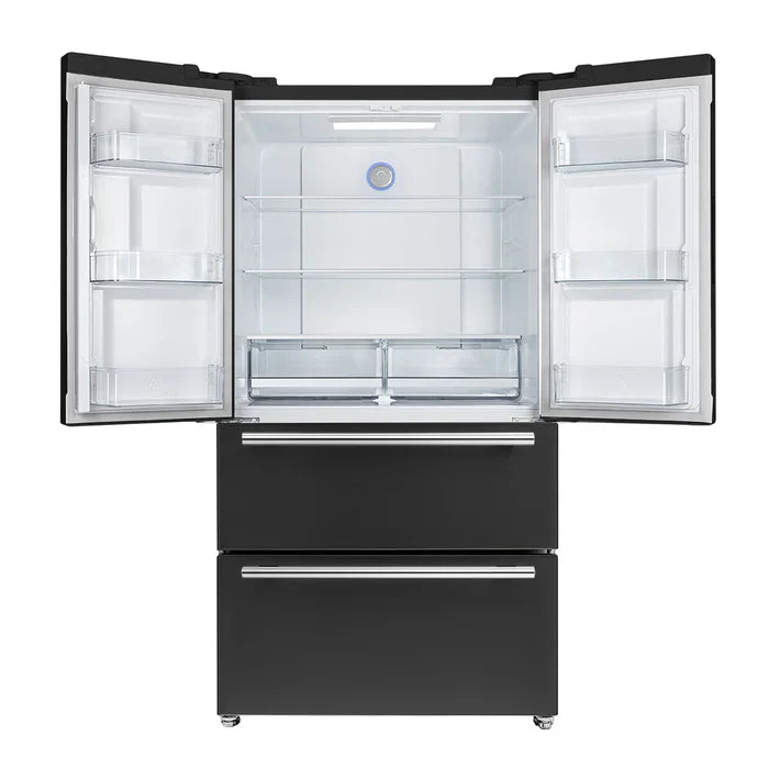 36 Inch Black FORNO Espresso Moena French Door Refrigerator - 19.2 Cu.ft Capacity, Energy Efficient FFRBI1820 36BLK Model - Perfect for Modern Kitchens, Entertaining & Large Family Storage