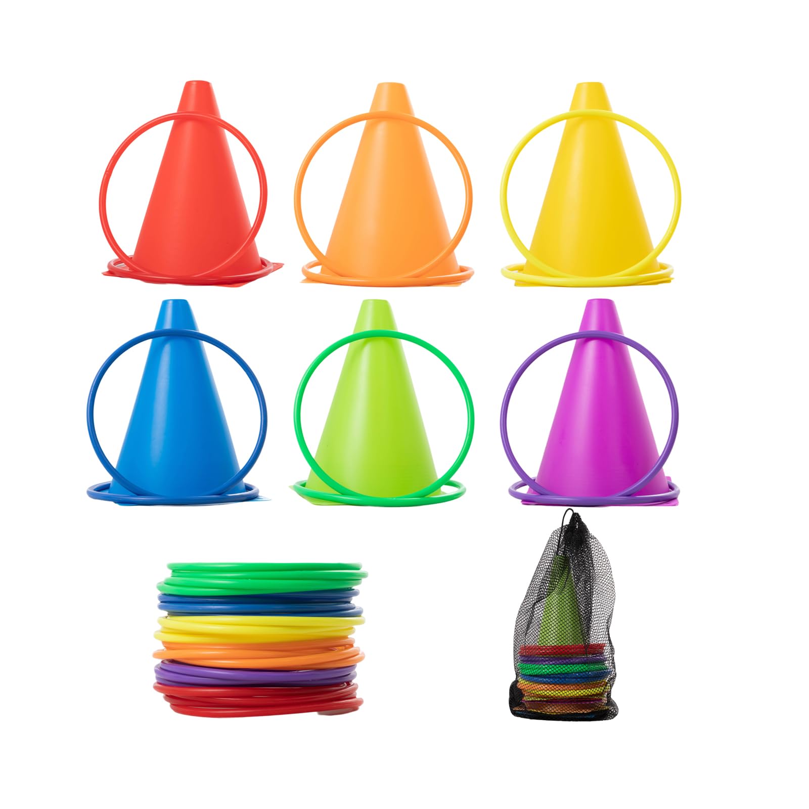 30-Piece Carnival Games Set - Colorful Plastic Cones & Ring Toss Combo for Kids & Adults | Outdoor Birthday Party Games, Backyard Fun, School Carnivals & Family Reunions