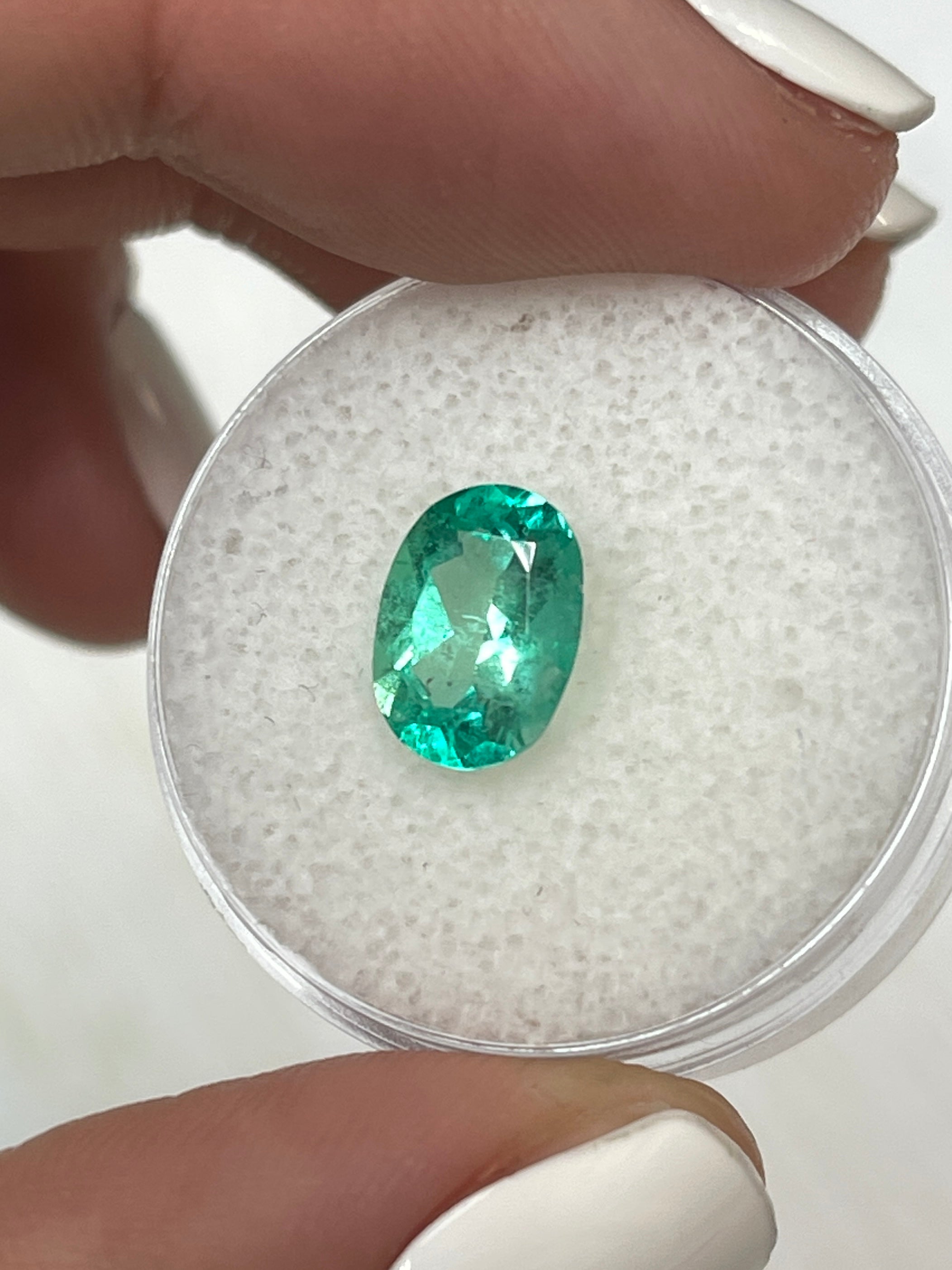1.77 Carat 10x7mm Medium Light Green Natural Colombian Emerald Loose Gemstone - Oval Cut for Jewelry Making, Engagement Rings & Fine Collections