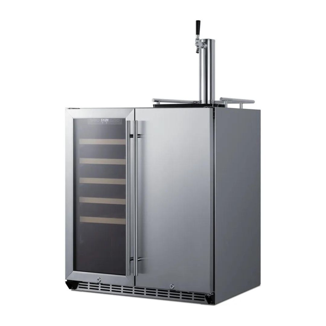 SUMMIT 30 Inch Built-In Indoor Outdoor Wine Cooler and Kegerator Combo - SWBC3041 - Perfect for Home Bars, Basements, and Outdoor Entertaining Spaces
