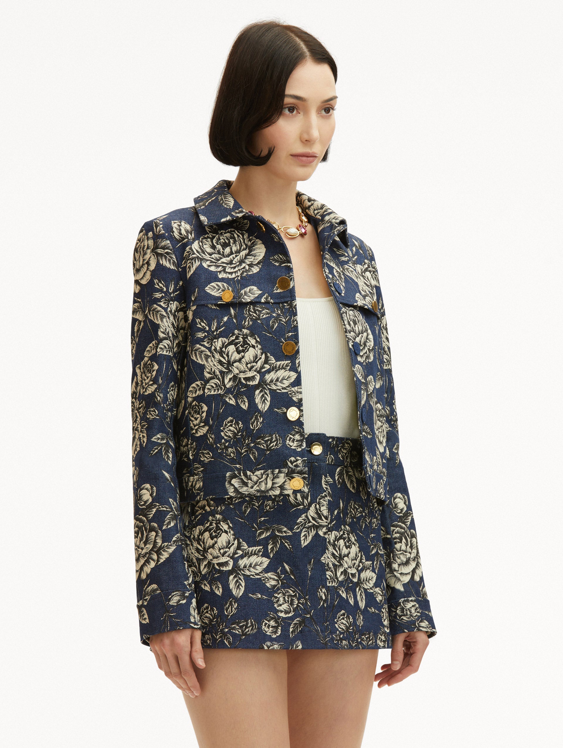 Stylish Rose Printed Denim Jacket for Women - Trendy Floral Embroidered Denim Jacket - Casual Spring & Fall Outerwear for Streetwear, Dating, and Outdoor Activities