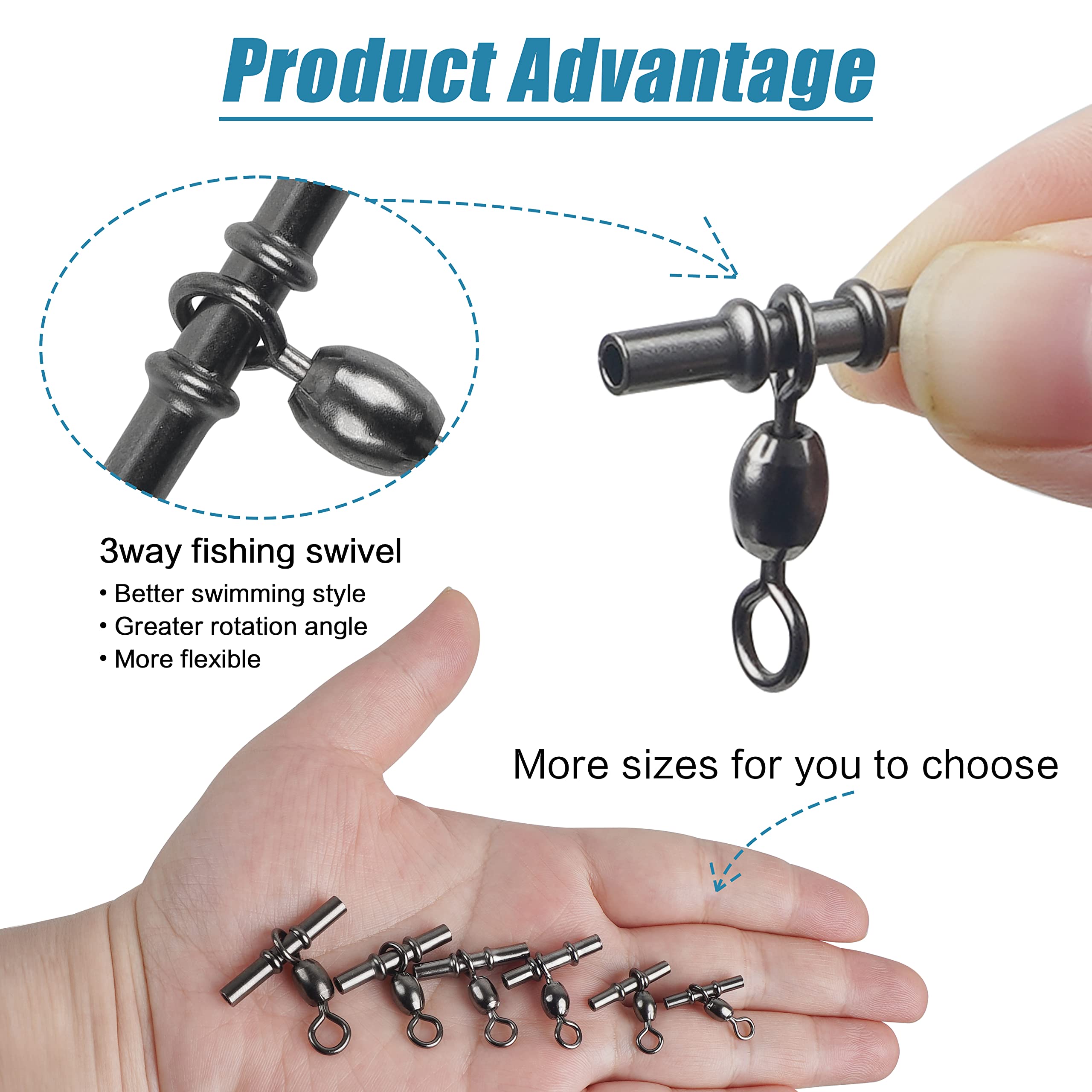 JL Sport 3-Way Fishing Swivels 20/50Pcs - T-Shape Tackle Connector for Saltwater & Freshwater Fishing