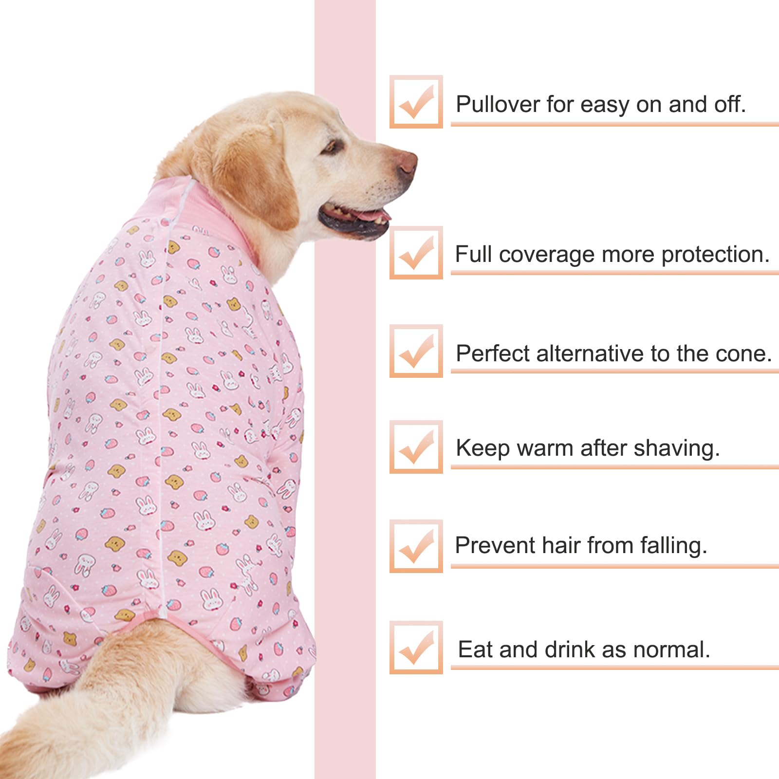 Post-Surgery Recovery Suit for Large & Medium Dogs - Soft, Breathable Anti-Licking Dog Onesie | E-Collar & Cone Alternative | Full Body Pet Bodysuit for Wound Protection & Hair Loss Prevention (2XL, Pink Bunny) | Ideal for Post-Op Care, Spay/Neuter Recovery & Skin Protection