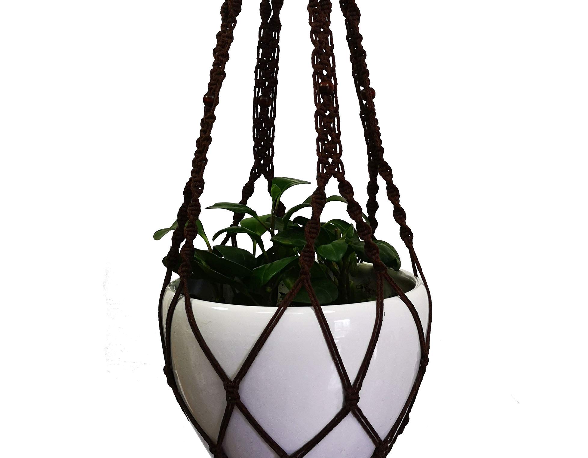 Organic Hemp & Cotton Rope Macrame Plant Hanger - 4-Leg Hanging Planter for 12-13 Inch Pots (59 Inch Length, Dark Brown) - Boho Home Decor, Indoor Plant Display, Living Room & Patio Hanging Garden