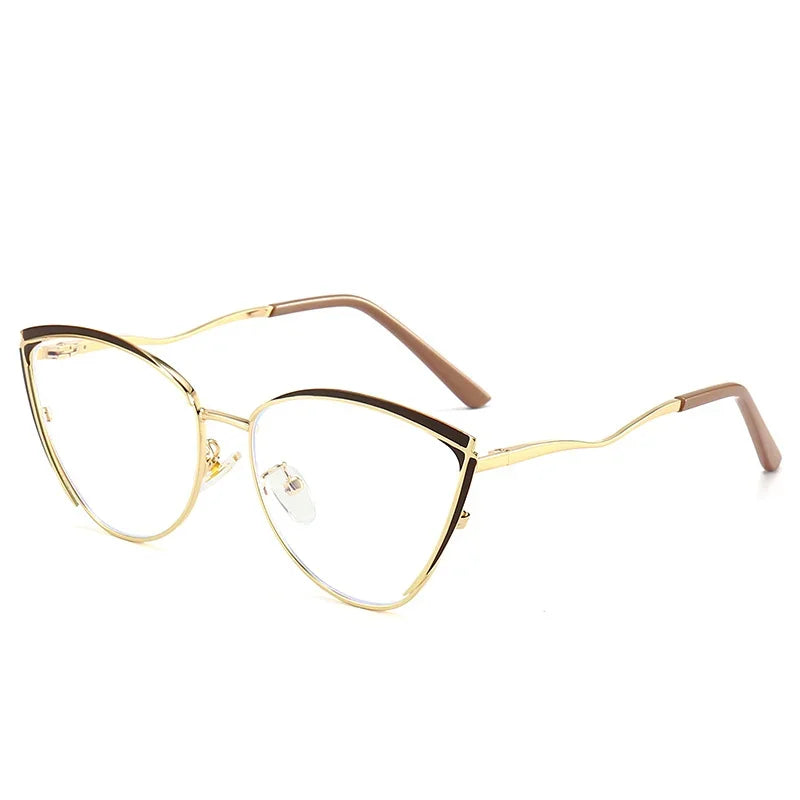 Stylish Aror Women's Square Cat Eye Glasses - Full Rim Metal Frame Eyewear 49719 for Work, Reading & Fashion Accessories