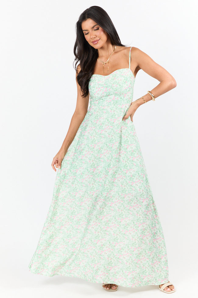 Elegant Pink and Green Floral Print Maxi Dress for Women | Summer Beach Wedding Party Dress | Perfect for Vacations, Date Nights & Outdoor Events