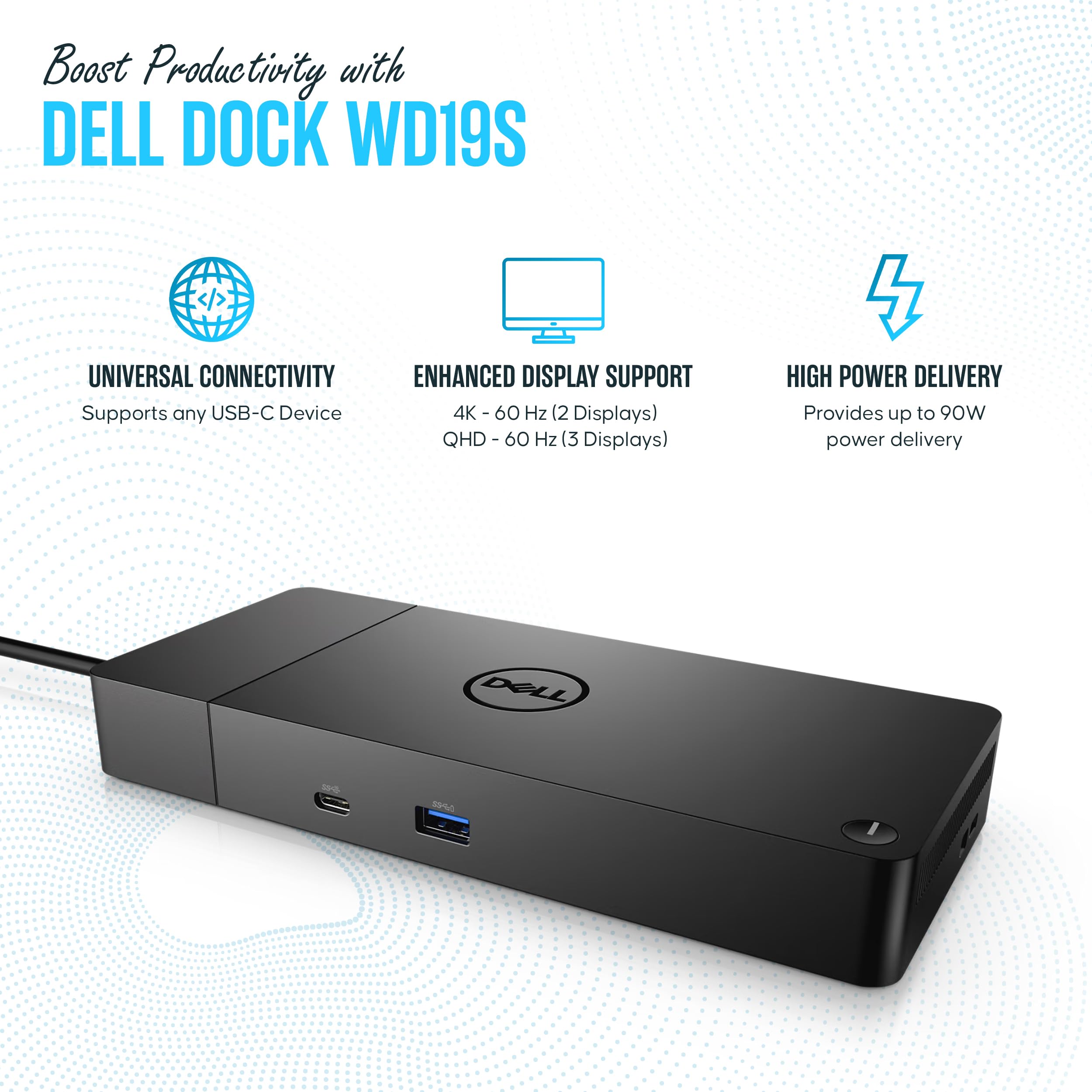 Dell WD19S Docking Station with Dual Monitor Support | 180W Power Delivery, USB-C, HDMI & Dual DisplayPort | Premium Laptop Dock for Home Office & Remote Work