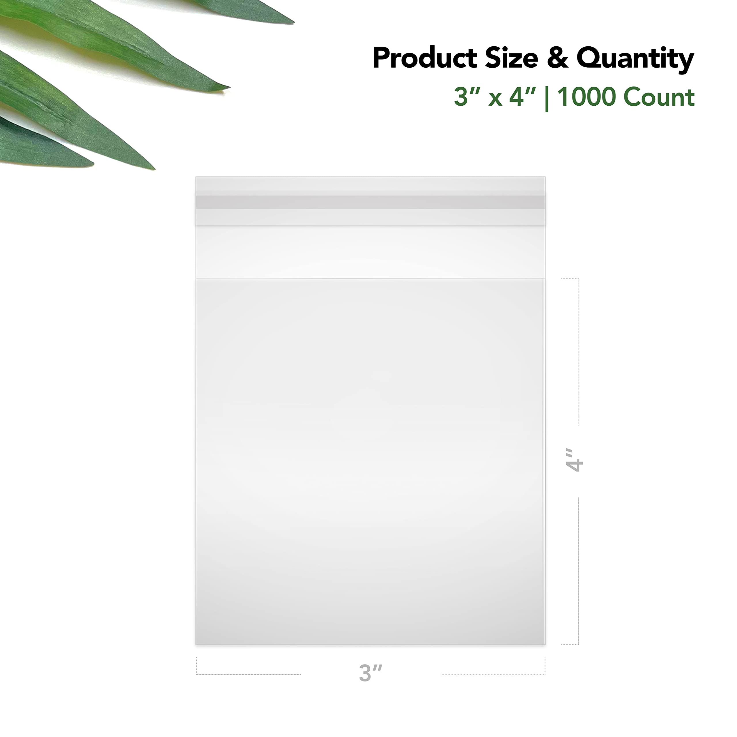 Self Sealing Cellophane Bags 3x4 Inches (1000 Pack) - Clear Resealable Plastic Treat Bags for Cookies, Candy, Pastry & Bakery Packaging - Perfect for Parties, Gifts & Food Storage