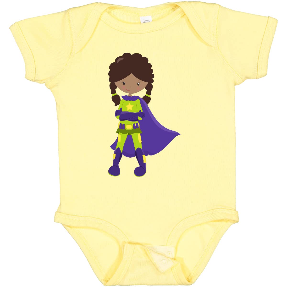 Inktastic African American Superhero Girl Purple Cape Baby Bodysuit - Cute Infant Onesie for Playtime, Dress Up & Superhero Costume Parties