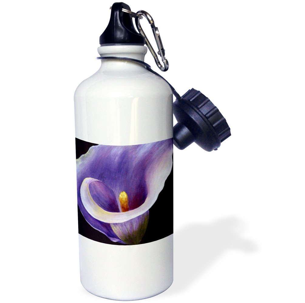 3D Rose Purple Calla Lilies Sports Water Bottle - 21 oz White Insulated Water Bottle for Gym, Hiking & Outdoor Activities