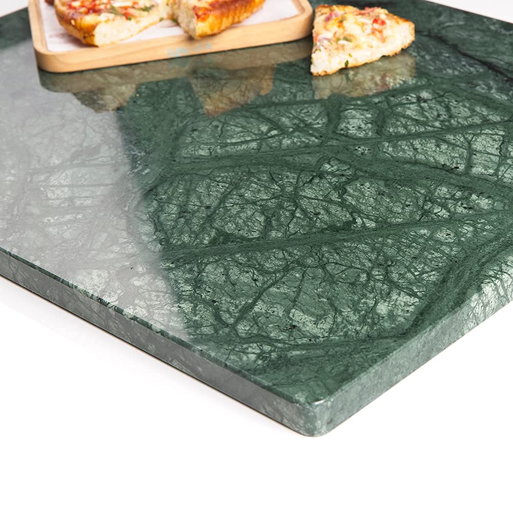Premium Natural Green Marble Pastry Board - 16x12x0.5 Inch Handcrafted Cheese & Chocolate Tempering Slab with Non-Slip Feet - Perfect for Baking, Charcuterie & Kitchen Decor