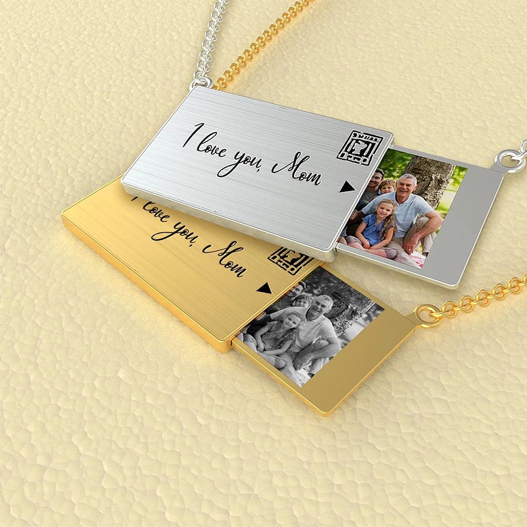 Personalized Stainless Steel Photo Name Necklace for Men & Women - Custom Picture Text Pendant Memory Chain - Engraved Gift for Anniversary, Birthday & Valentine's Day