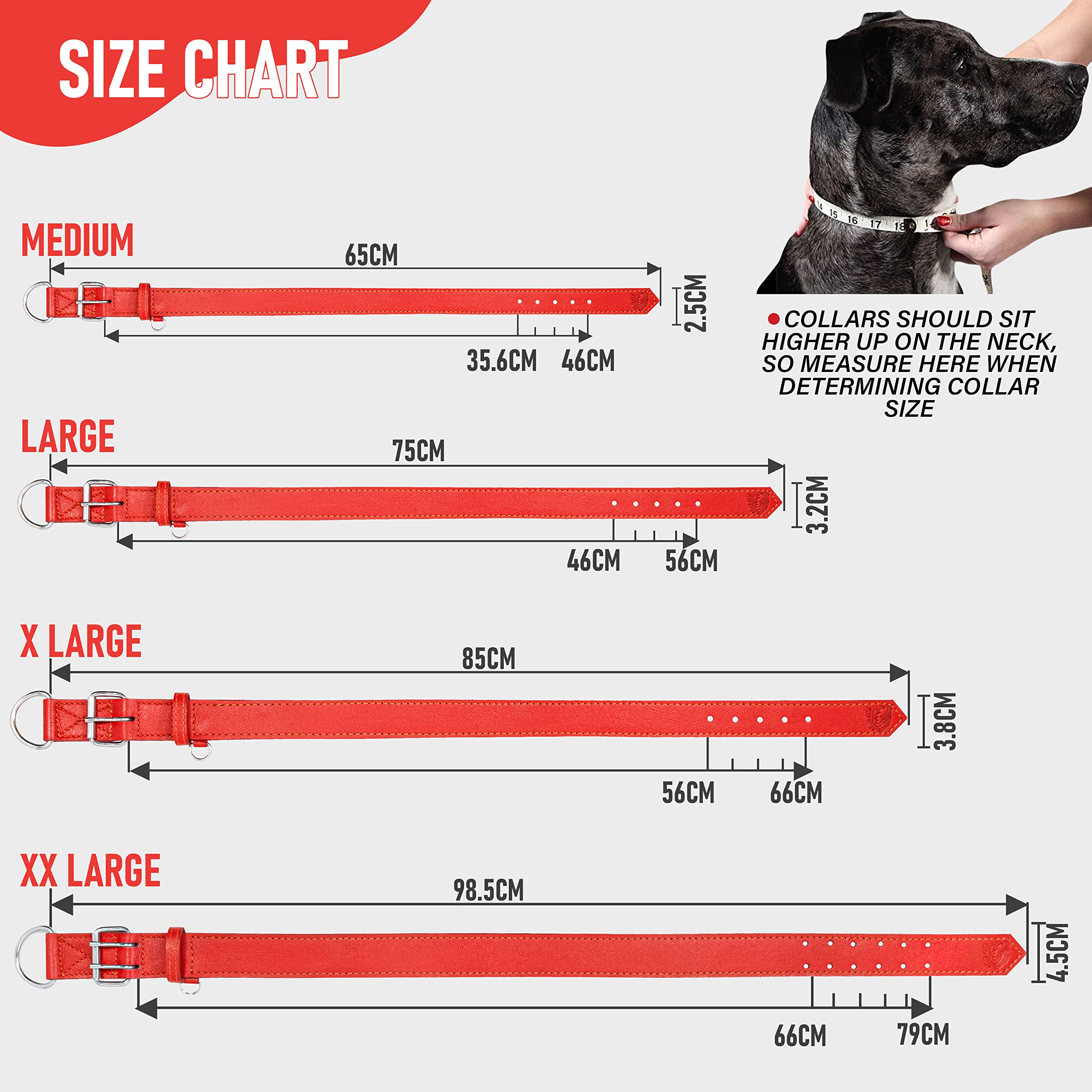 Genuine Leather Dog Collar for Medium, Large & XL Breeds - Adjustable Heavy Duty Collar with Durable Hardware - Perfect for Training, Walking & Outdoor Adventures (XL Size, Red)