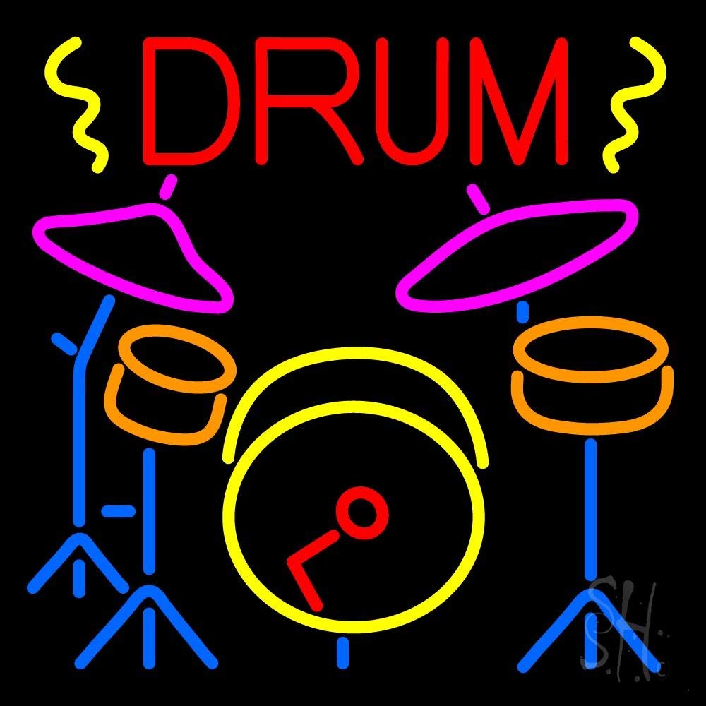 16x16 Inch LED Neon Drum Set Sign with Dimmer - Black Square Acrylic Backing for Home, Studio & Club Decor - Perfect for Music Rooms, Bars, Events & Retail Stores