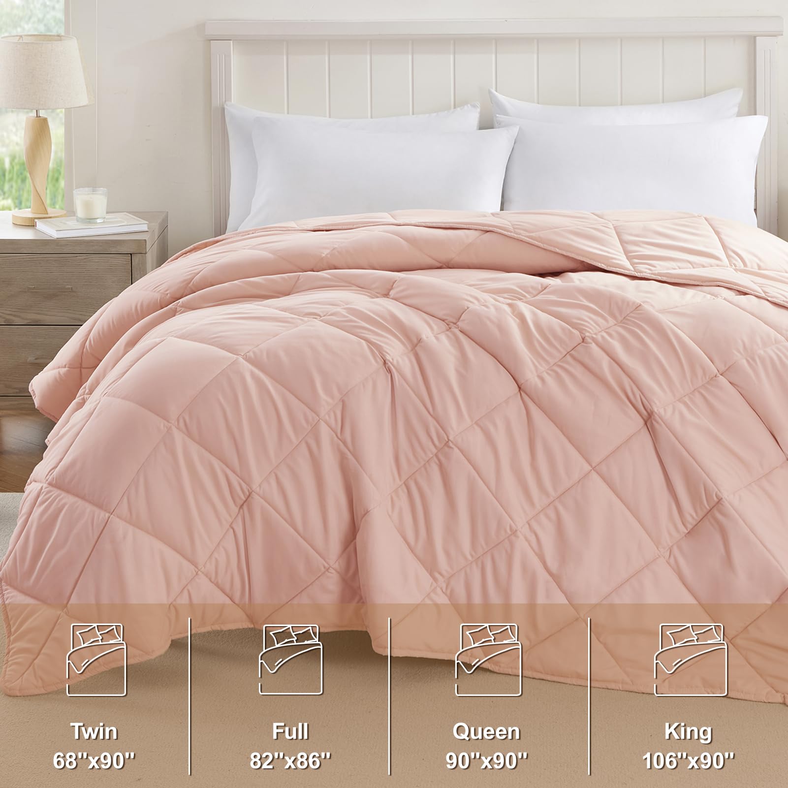 Homelike Moment King Size Pink Down Alternative Duvet Insert - Lightweight Soft Quilted Comforter for All Seasons with Corner Tabs | Bedroom Decor, Guest Room Essentials, Cozy Home Upgrade