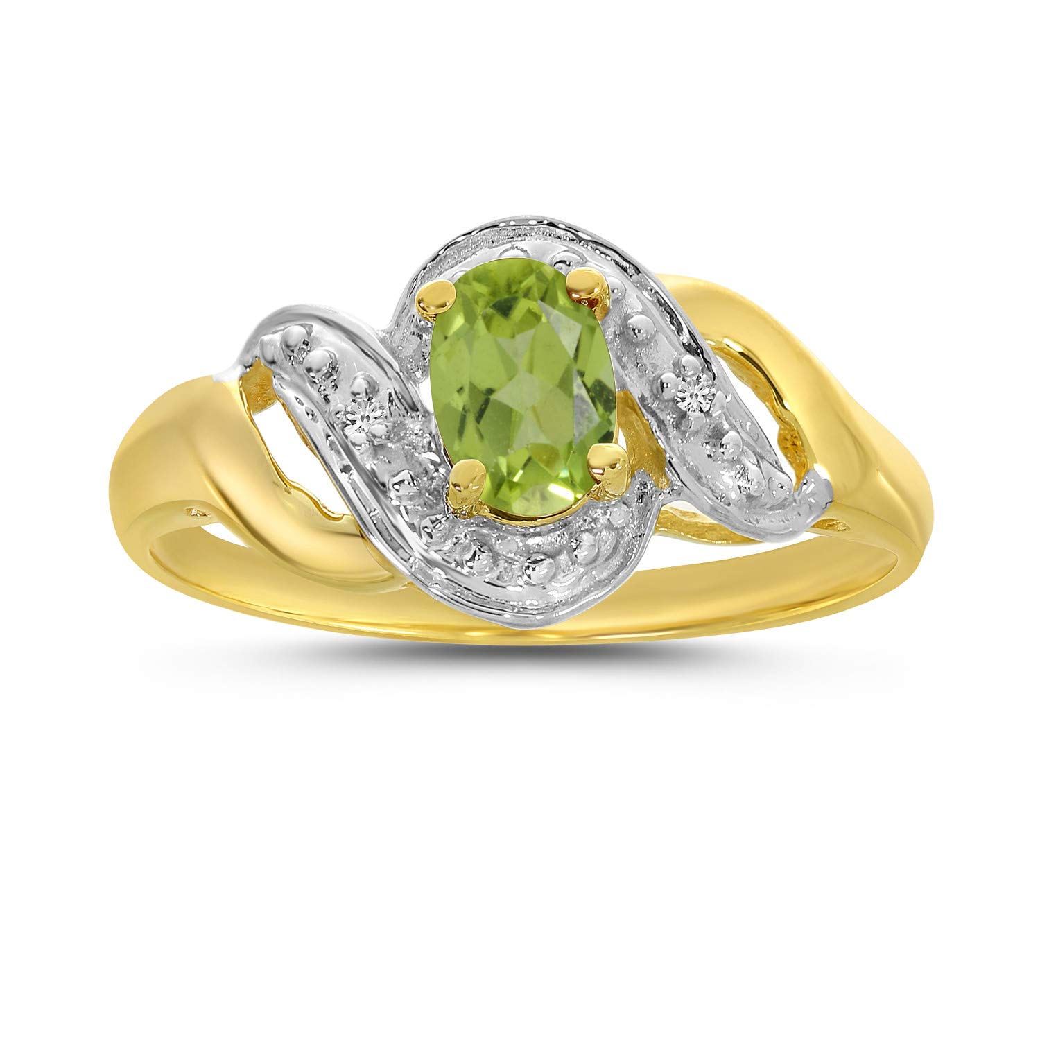 14K Yellow Gold Oval Peridot and Diamond Swirl Ring – Elegant Birthstone Jewelry for Women, Perfect for Anniversary, Engagement, and Special Occasion Gifts