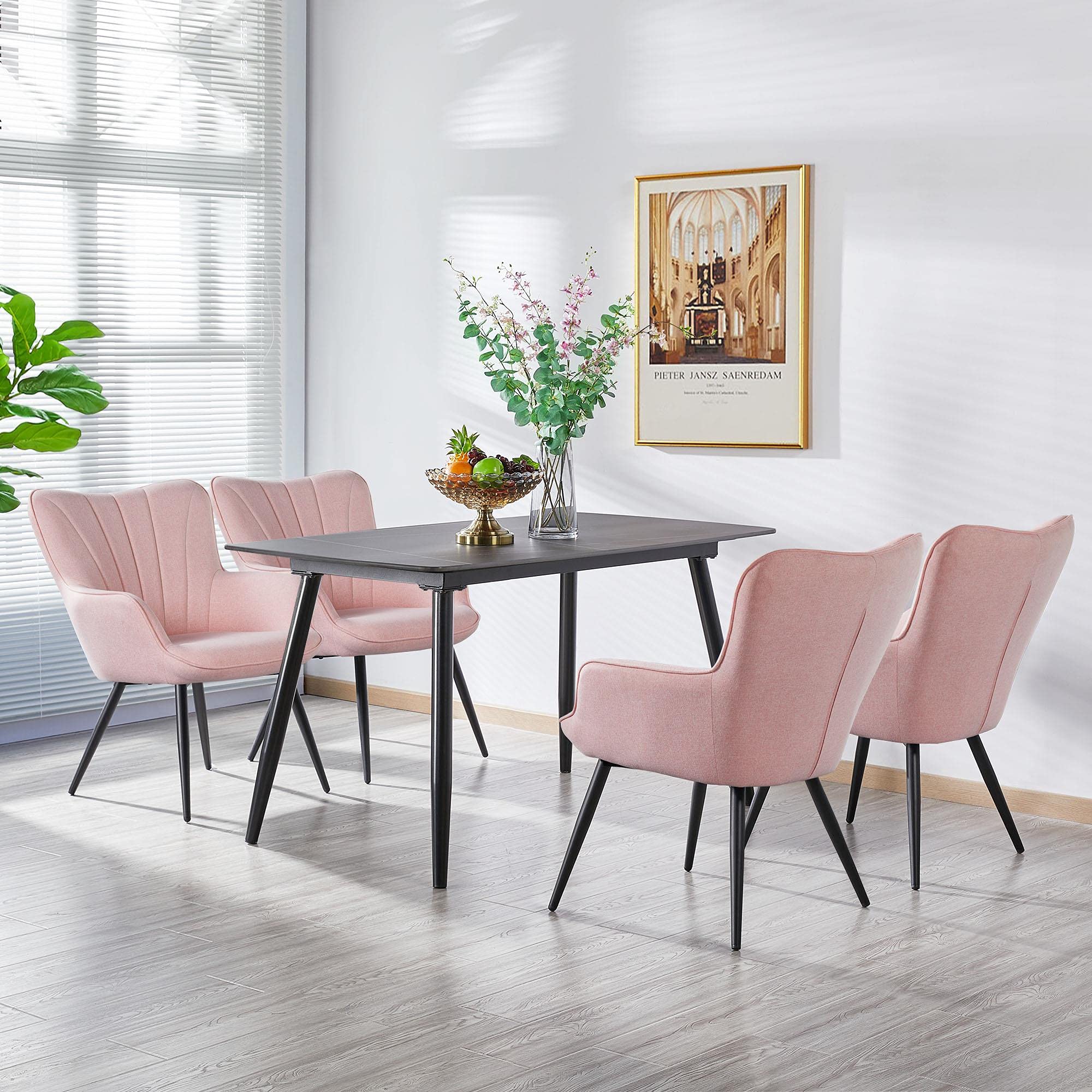 Topeakmart Modern Pink Fabric Upholstered Accent Chair - Curved Back Armchair for Dining Room, Living Room & Bedroom - Comfortable Side Chair for Home Decor, Reading & Relaxation