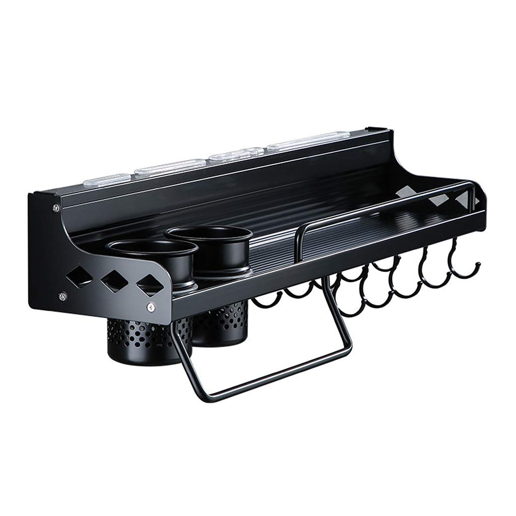 Multifunctional Wall Mounted Kitchen Organizer - Pot Lid Rack, Utensil Holder with 10 Hooks & Bottle Storage, Matte Black - Perfect for Small Kitchens, Apartment Cooking & Space Saving Solutions