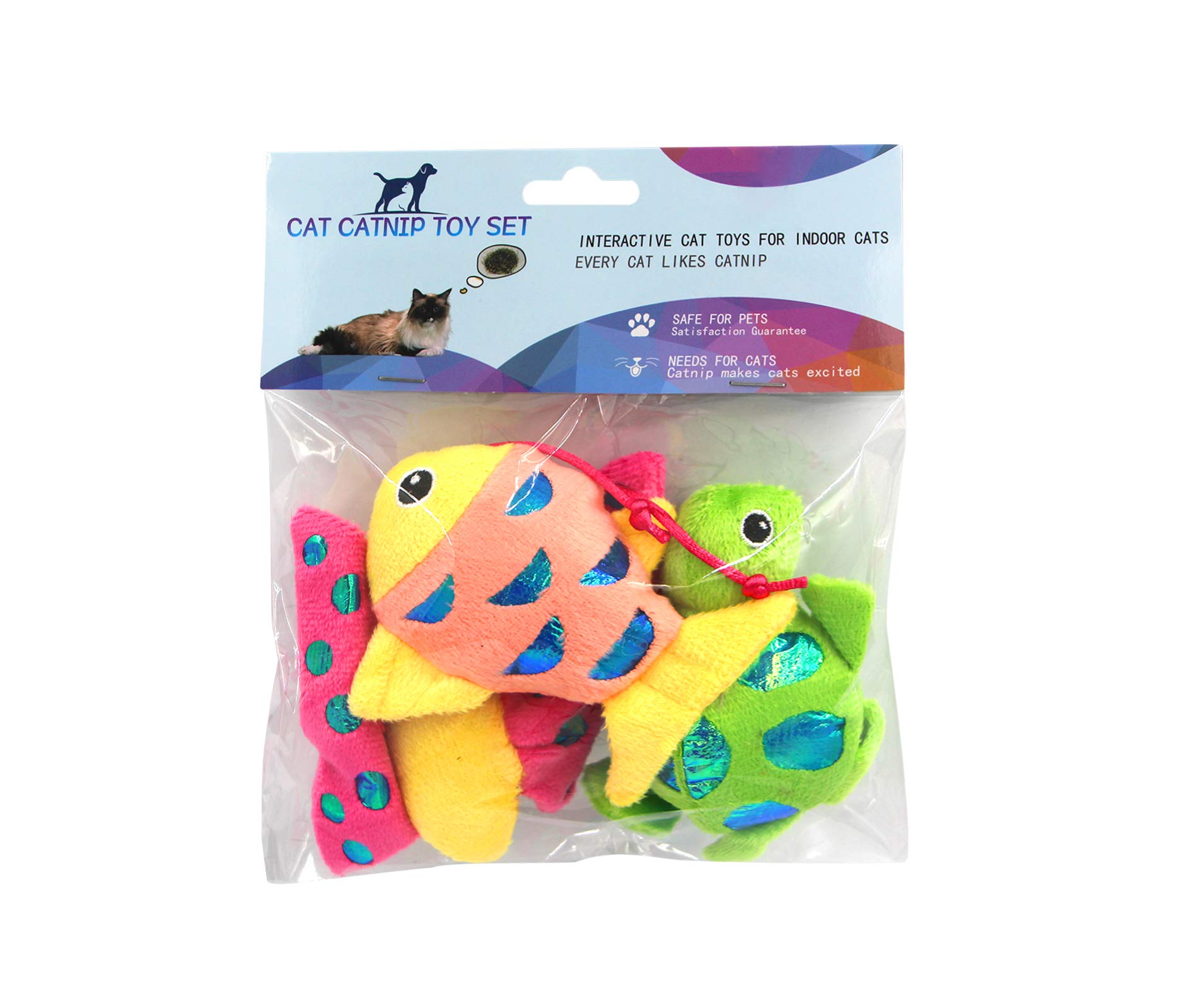 3 Pack Catnip Toys for Indoor Cats - Crinkle Paper, Fish, Turtle & Butterfly Shapes with Catnip - Fun Chew Toys for Playtime & Stress Relief