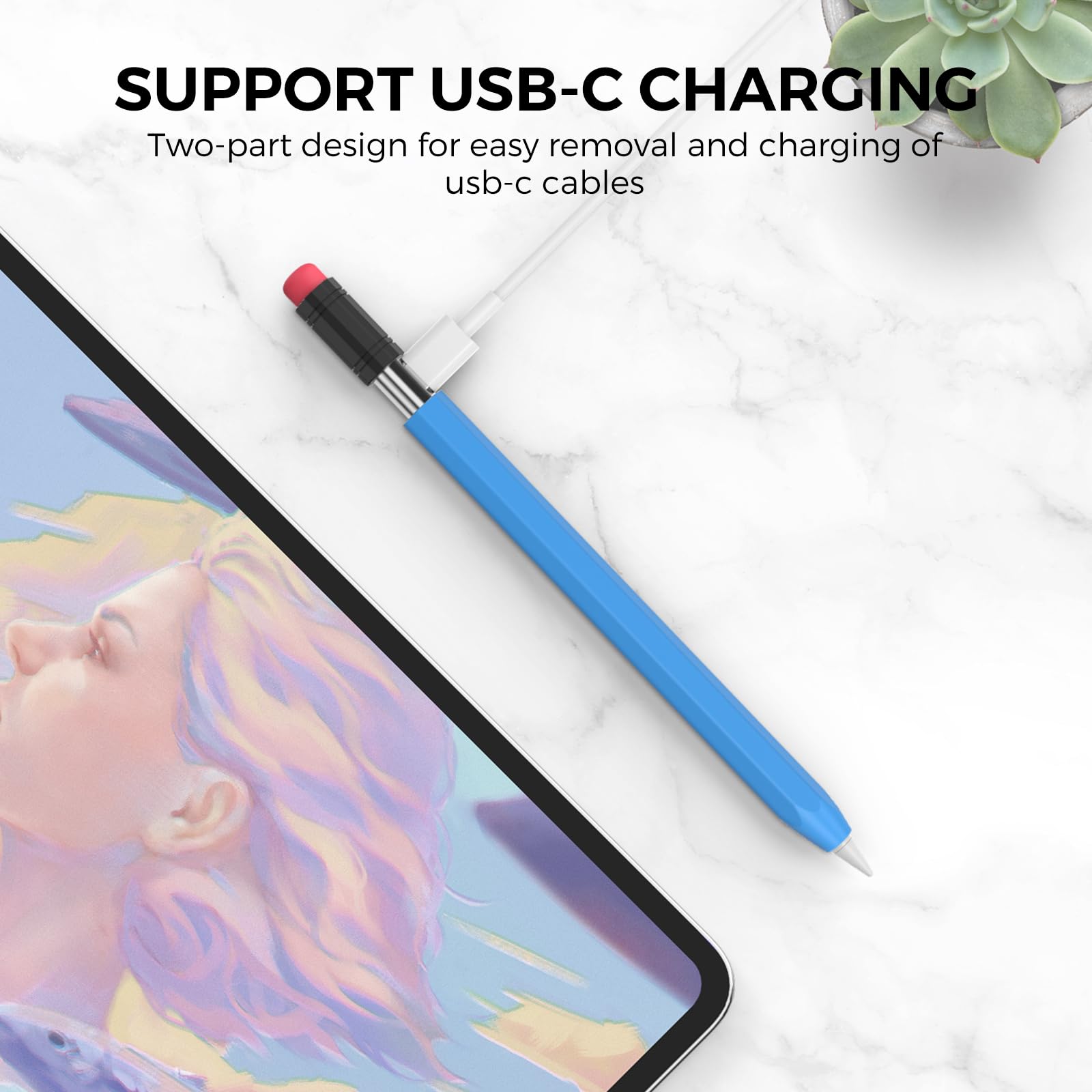 AhaStyle Classic Silicone Sleeve Cover for Apple Pencil USB-C - Protective Skin Holder with Grip Accessories (Blue) | Perfect for Drawing, Note-Taking & iPad Stylus Protection