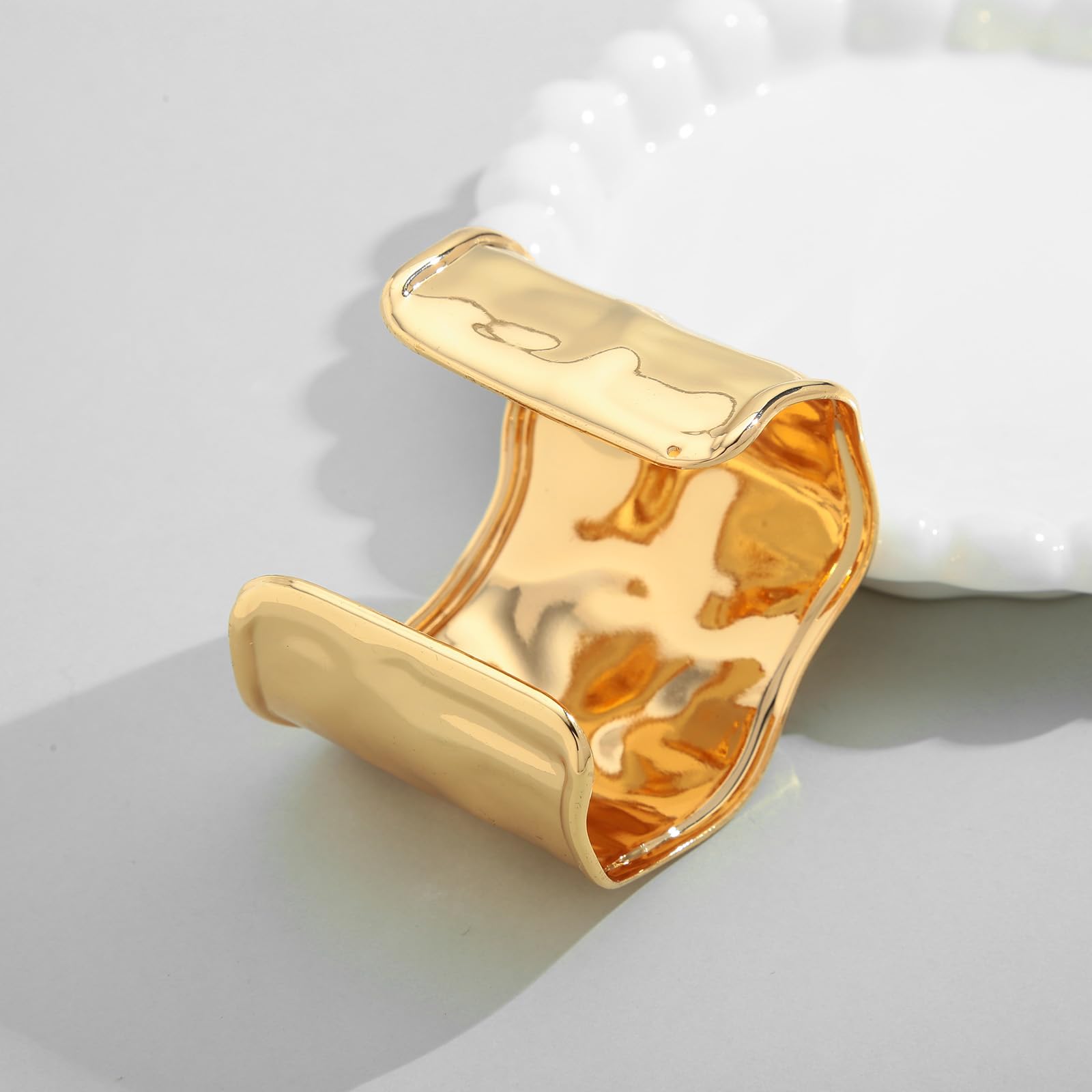 Hammered Gold Cuff Bracelets for Women - Adjustable Open Bangle - Chunky Statement Wide Vintage Boho Jewelry - Perfect for Casual Wear, Parties & Special Occasions