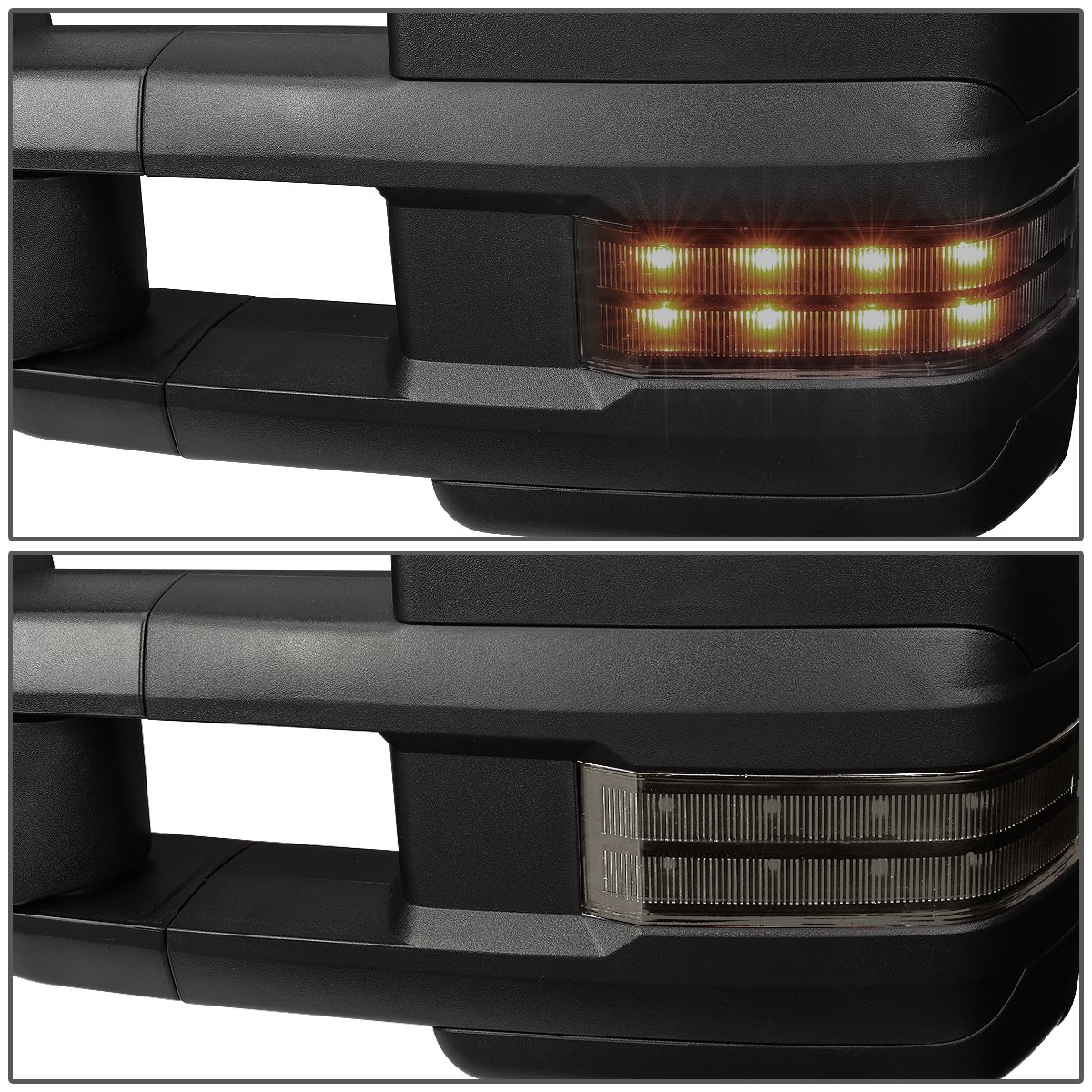 DNA MOTORING TWM-028-T888-BK-SM Black Manual Telescopic Power Adjust Towing Mirrors with Smoked LED Turn Signals & Heated Defrost | Compatible with 2007-2013 Chevy Silverado 1500/2500 HD | Perfect for Towing, Off-Roading & Winter Driving