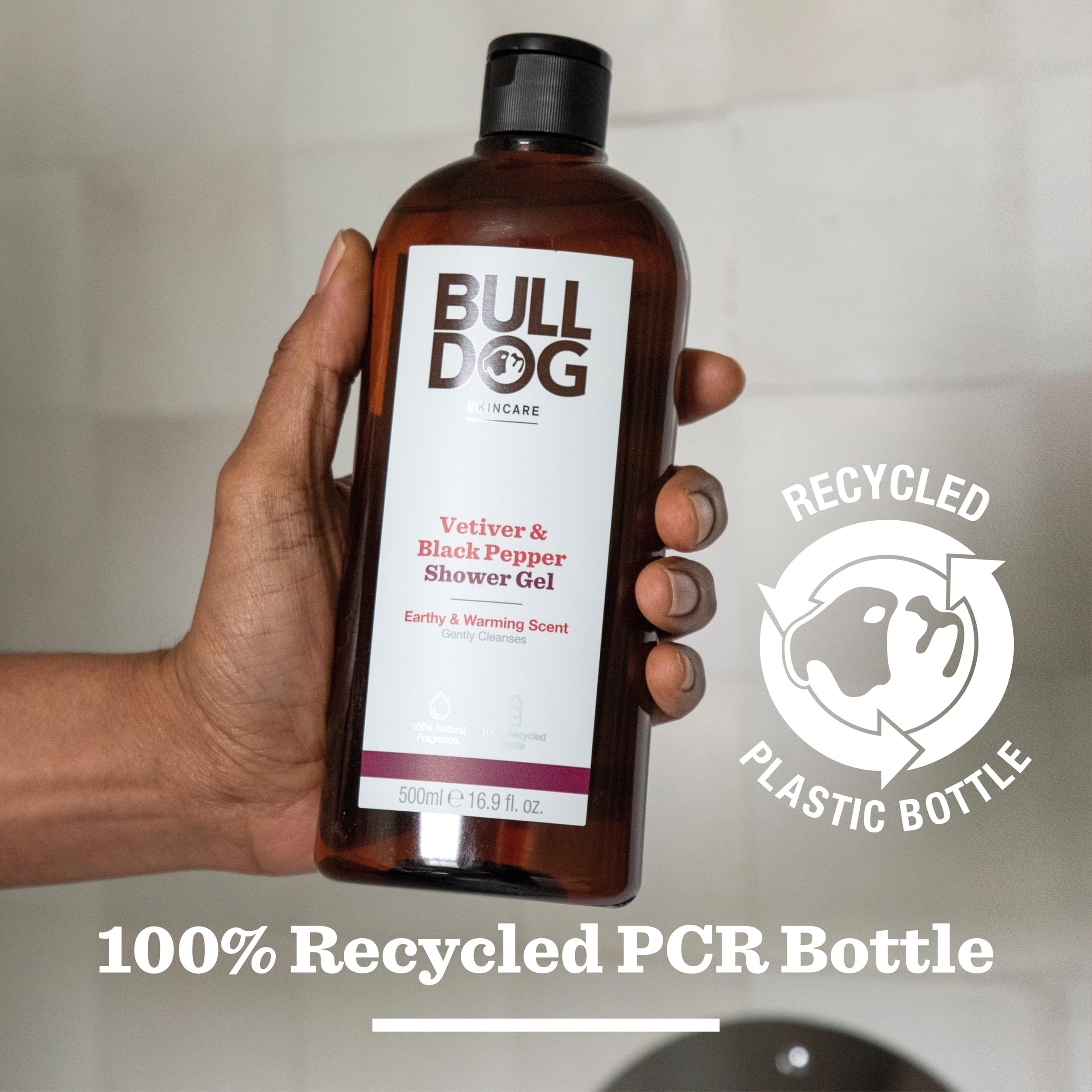 Bulldog Skincare Vetiver & Black Pepper Shower Gel for Men - Natural & Refreshing Body Wash, 500ml | Hydrating & Invigorating for Daily Shower Routine