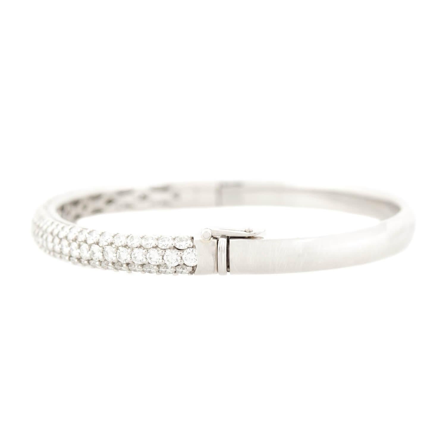 Estate Platinum Pave Diamond Bangle Bracelet for Women - Vintage Luxury Jewelry Gift for Anniversary, Wedding & Special Occasions