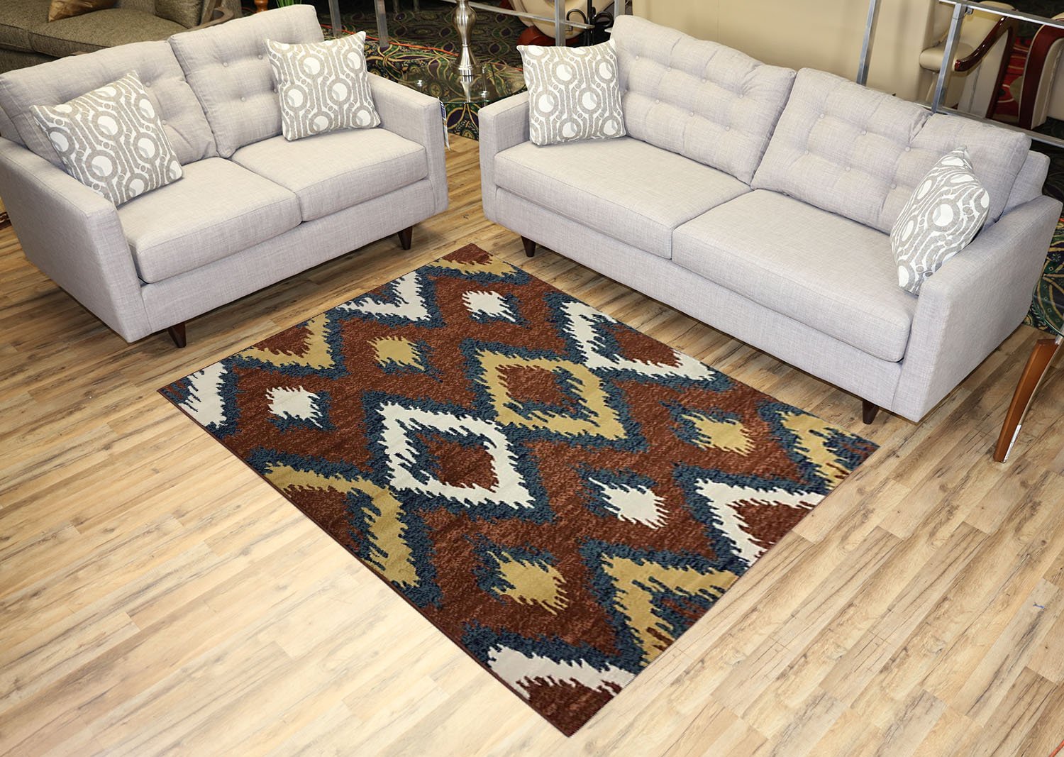 Trellis Wave Chevron Area Rug 5x7 - Modern Lattice Zigzag Design in Brown & Navy - Perfect for Living Room, Bedroom, or Office Decor