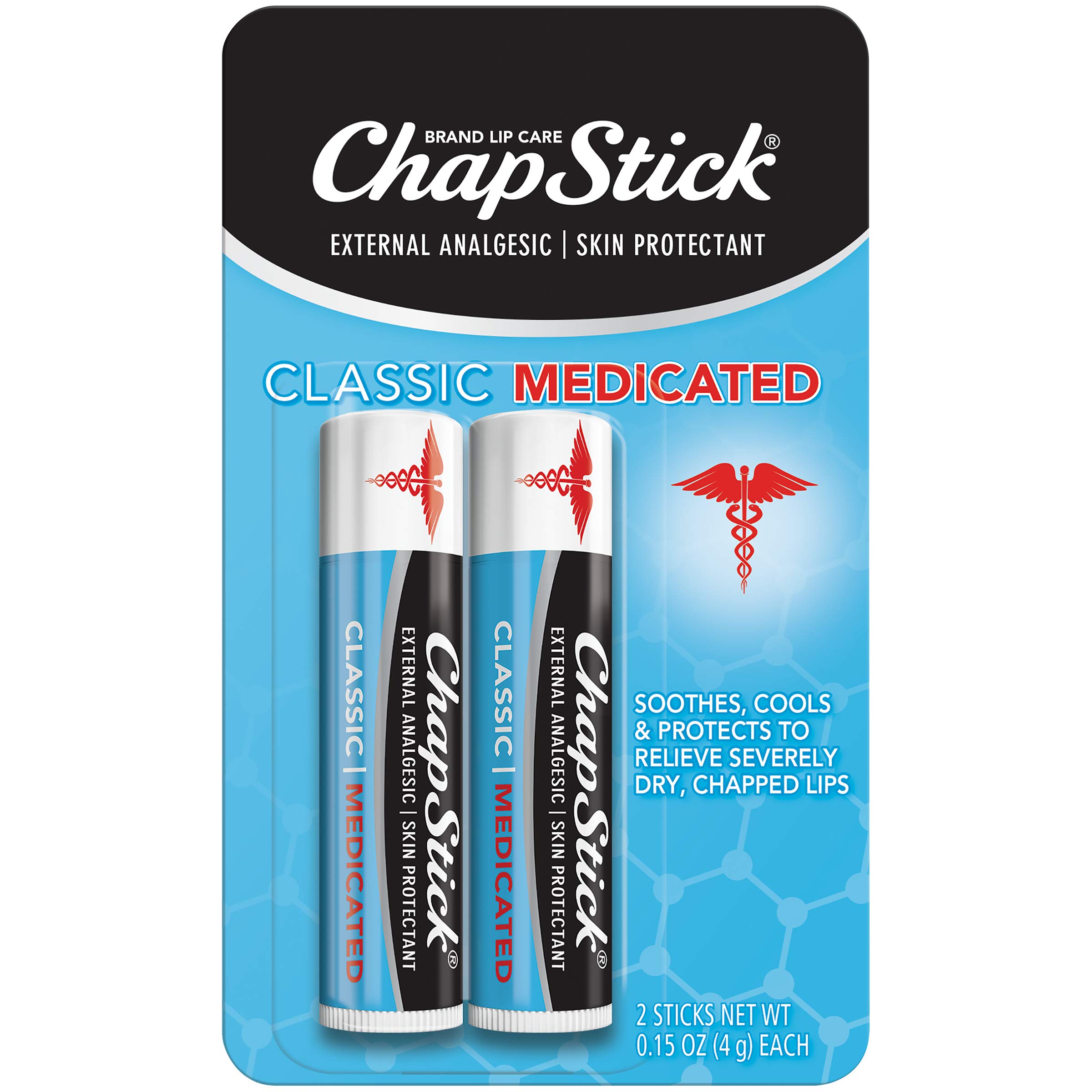 ChapStick Classic Medicated Lip Balm Tubes for Dry & Chapped Lips - 2 Pack (0.15 Oz Each) | Moisturizing Lip Care with SPF Protection | Perfect for Winter, Hiking & Daily Use