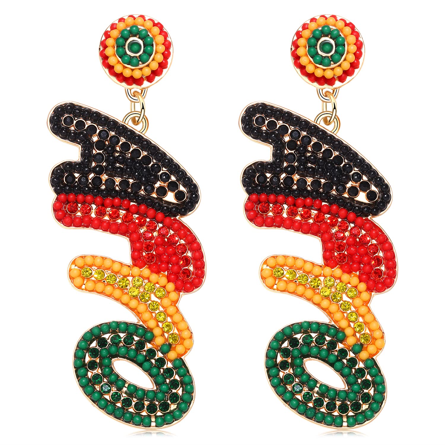 Crystal Beaded Afro Dangle Earrings for Women - African Map & Heart Design, Ethnic Jewelry Gift for Black Women, Juneteenth Inspired Accessories | Perfect for Parties, Weddings & Cultural Celebrations