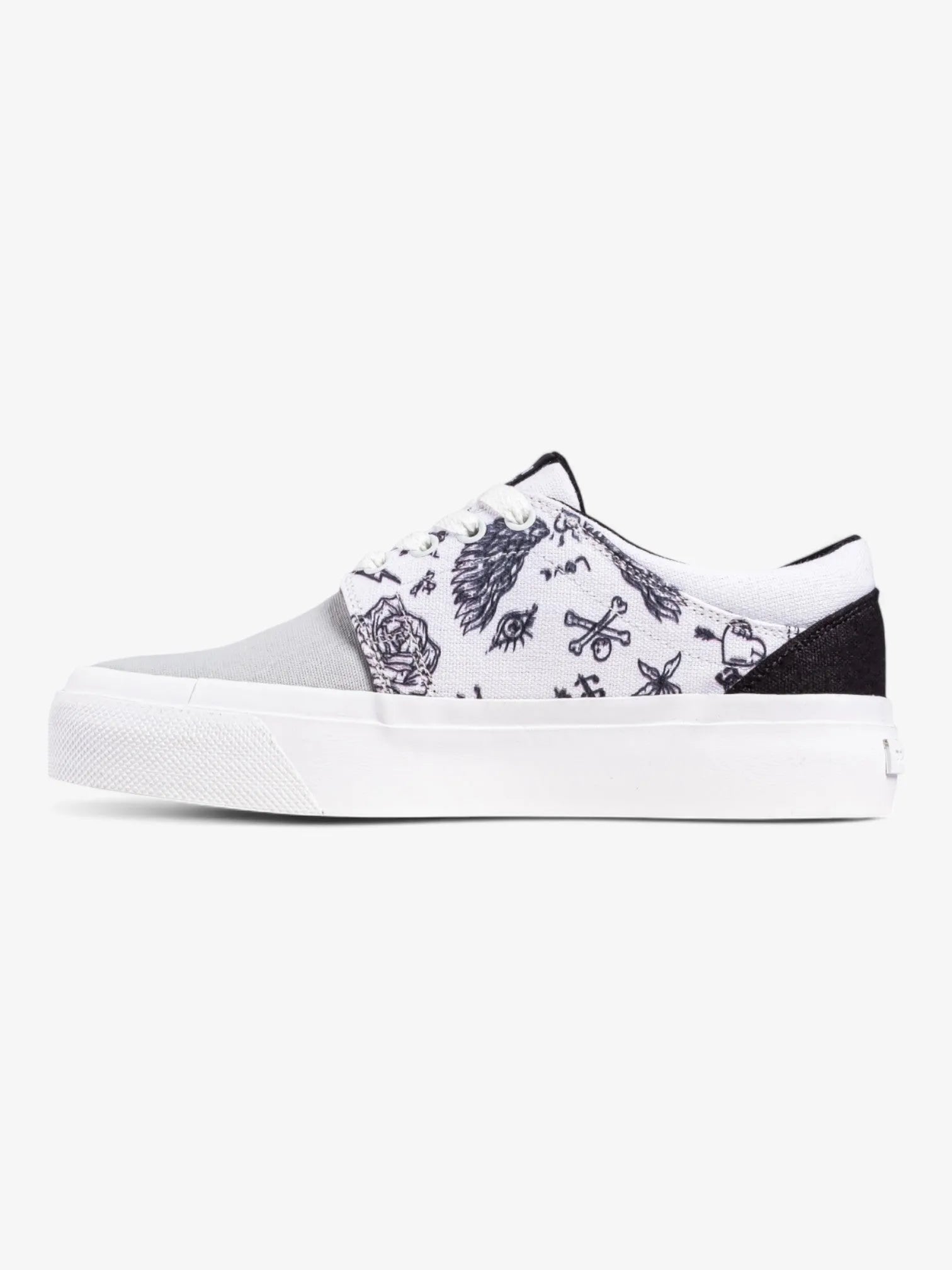 DC New Trase Platform TX Sneakers - White & Grey Print | Skate Shoes for Men & Women | Perfect for Streetwear & Casual Outfits