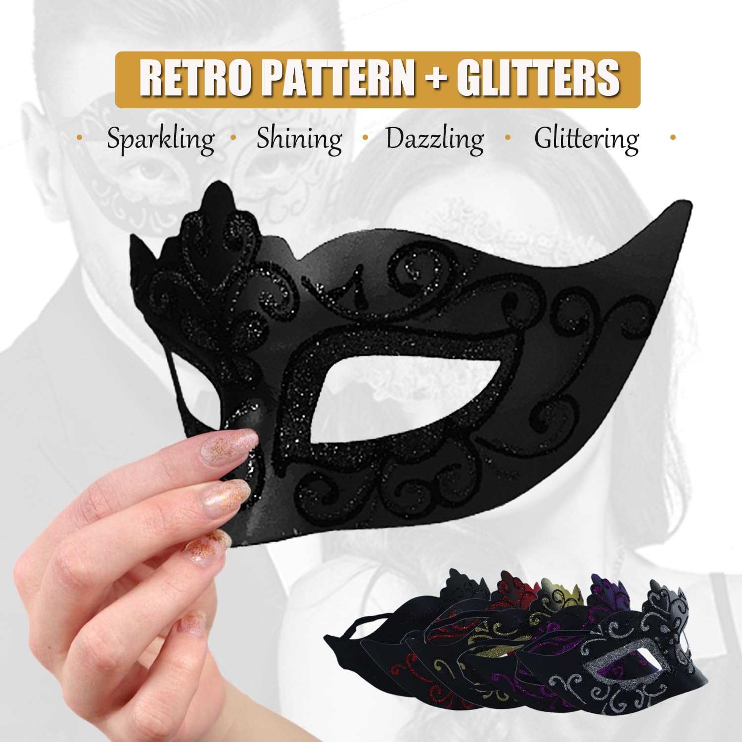 Elegant MYMENU Masquerade Mask Set for Women & Men - Shiny Venetian Party Mask for Halloween, Prom, Couples Costume & Masquerade Ball | Perfect for Themed Parties, Cosplay & Special Events