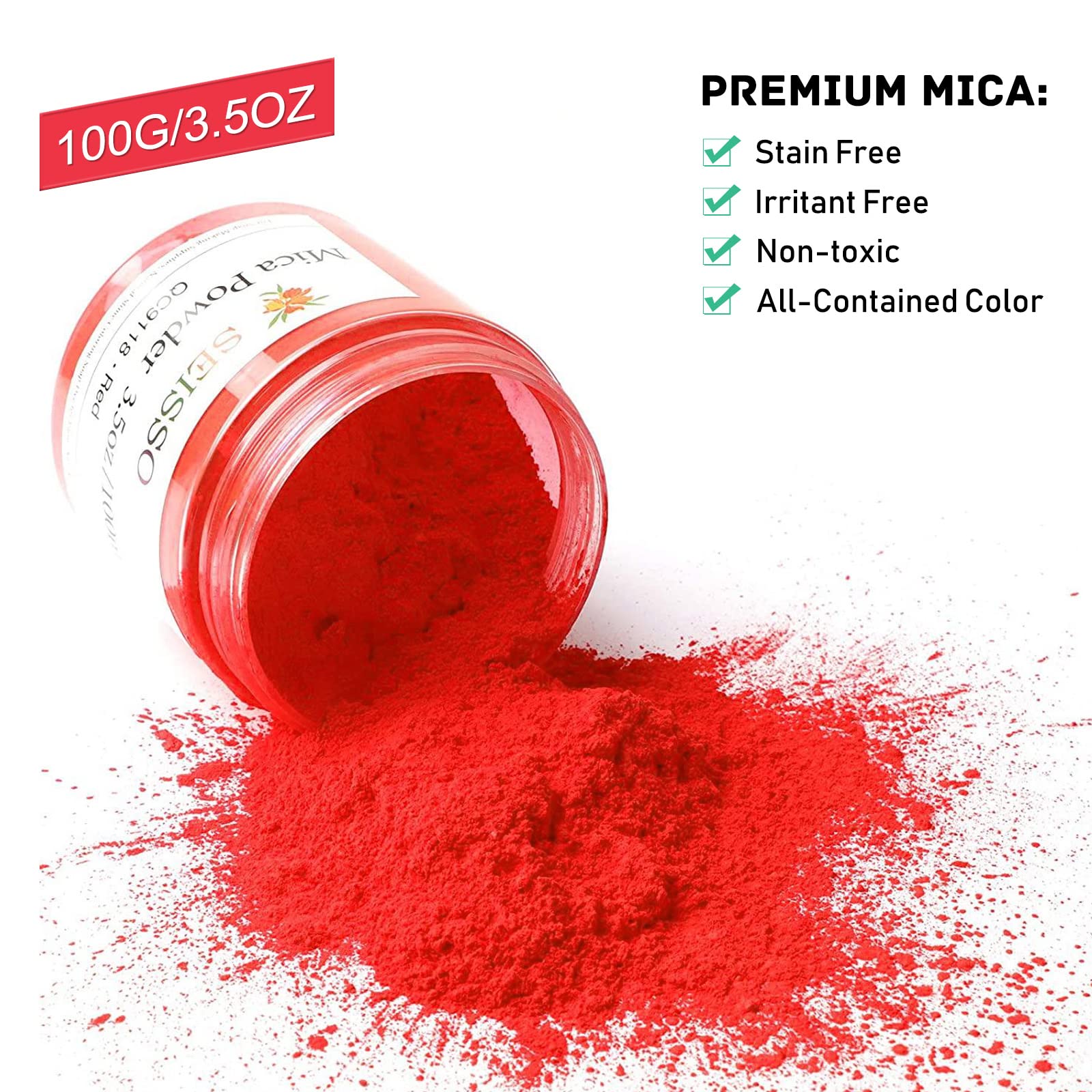 Vibrant Red Mica Powder for Epoxy Resin & Crafts - 3.5oz/100g Non-Toxic Shimmer Pigment for Soap Making, Candles, Bath Bombs, Slime, Nail Art & Cosmetics | Perfect for DIY Projects, Home Decor & Creative Gift Making