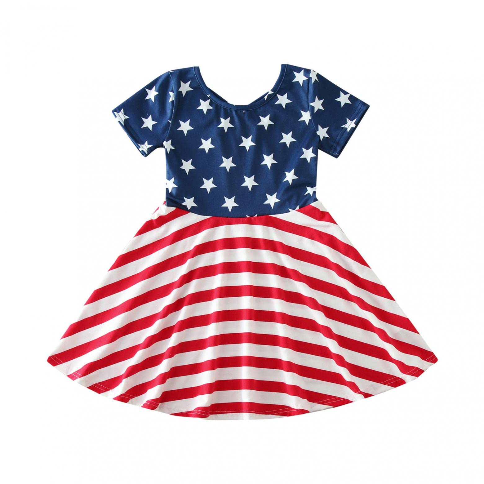 LISfsa Girls 4th of July Dresses - Ruffled Backless Toddler Summer Outfit with Stripes for Independence Day Celebrations | Perfect for Patriotic Parties, Beach Vacations & Family Gatherings
