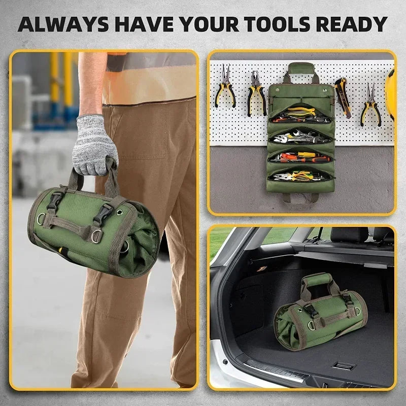 Heavy Duty Roll Up Tool Bag Organizer - Durable Portable Tool Storage for Electricians, Plumbers & DIYers - Perfect for Workshops, Construction Sites & Home Repairs