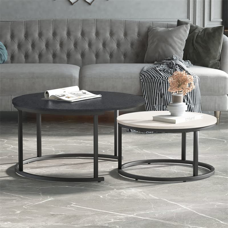 Modern Round Coffee Table - Minimalist 2-Tier Nesting Table for Living Room & Office - Side Table, End Table - Perfect for Small Spaces, Home Decor, Coffee Break & Reading Nook