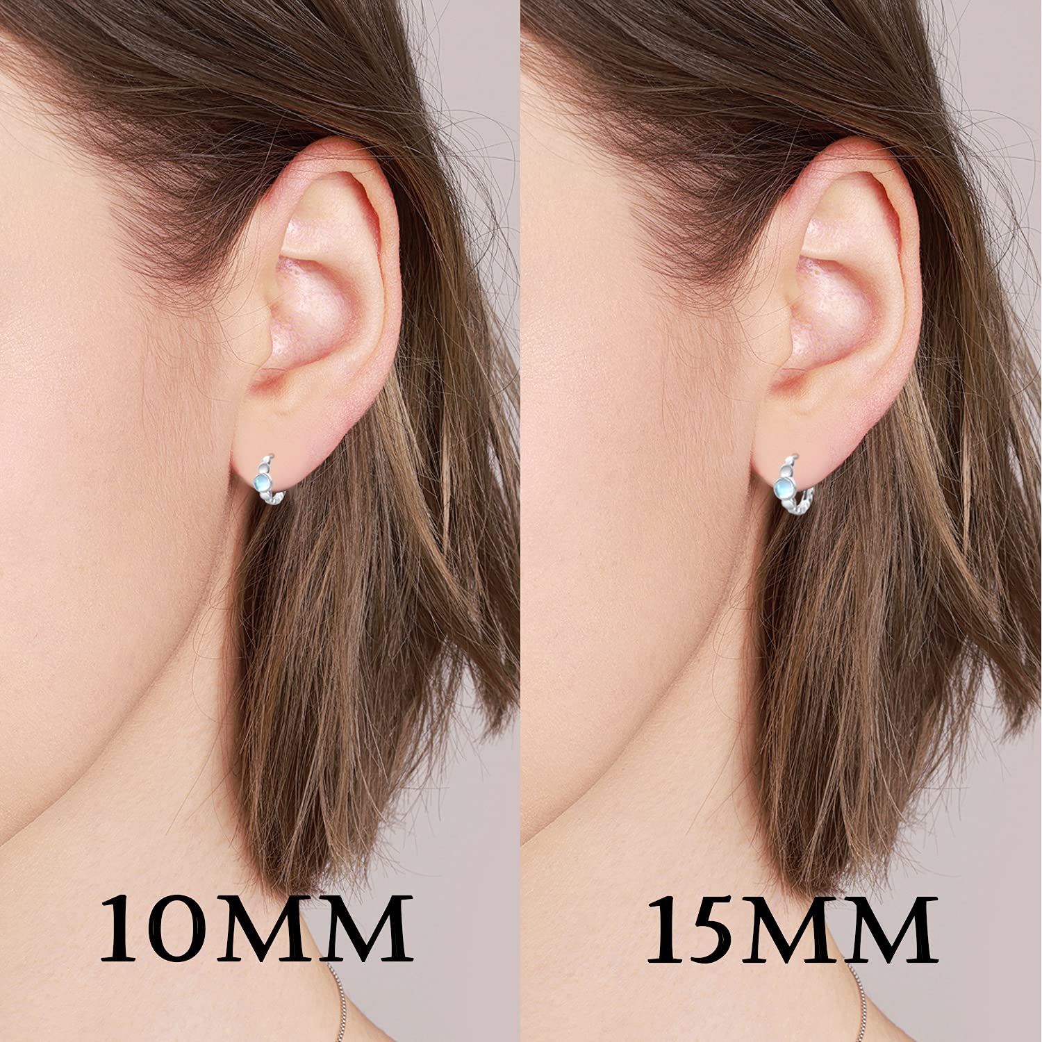 10mm Moonstone Hoop Earrings - 925 Sterling Silver Hypoallergenic Huggie Earrings for Sensitive Ears | Minimalist Moonstone Jewelry Gift for Women | Perfect for Everyday Wear, Office & Special Occasions