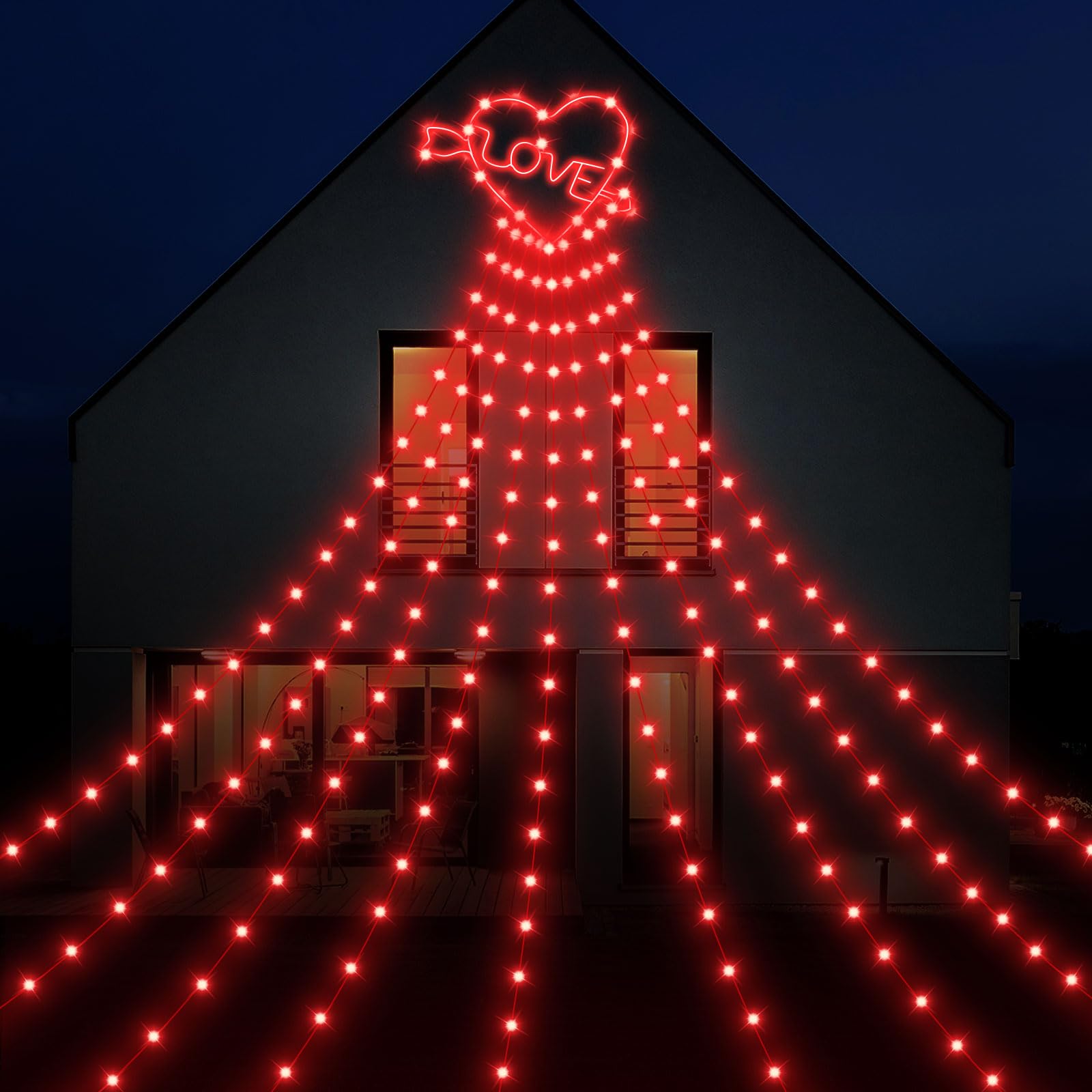 Baquler Valentine's Day LED Heart String Lights - 350 LED 8 Modes Heart Shaped Curtain Lights with Plug, Waterfall Design for Bedroom, Wedding, Party Decor - Perfect for Indoor & Outdoor Valentine's Decorations, Anniversary Celebrations, and Romantic Ambiance