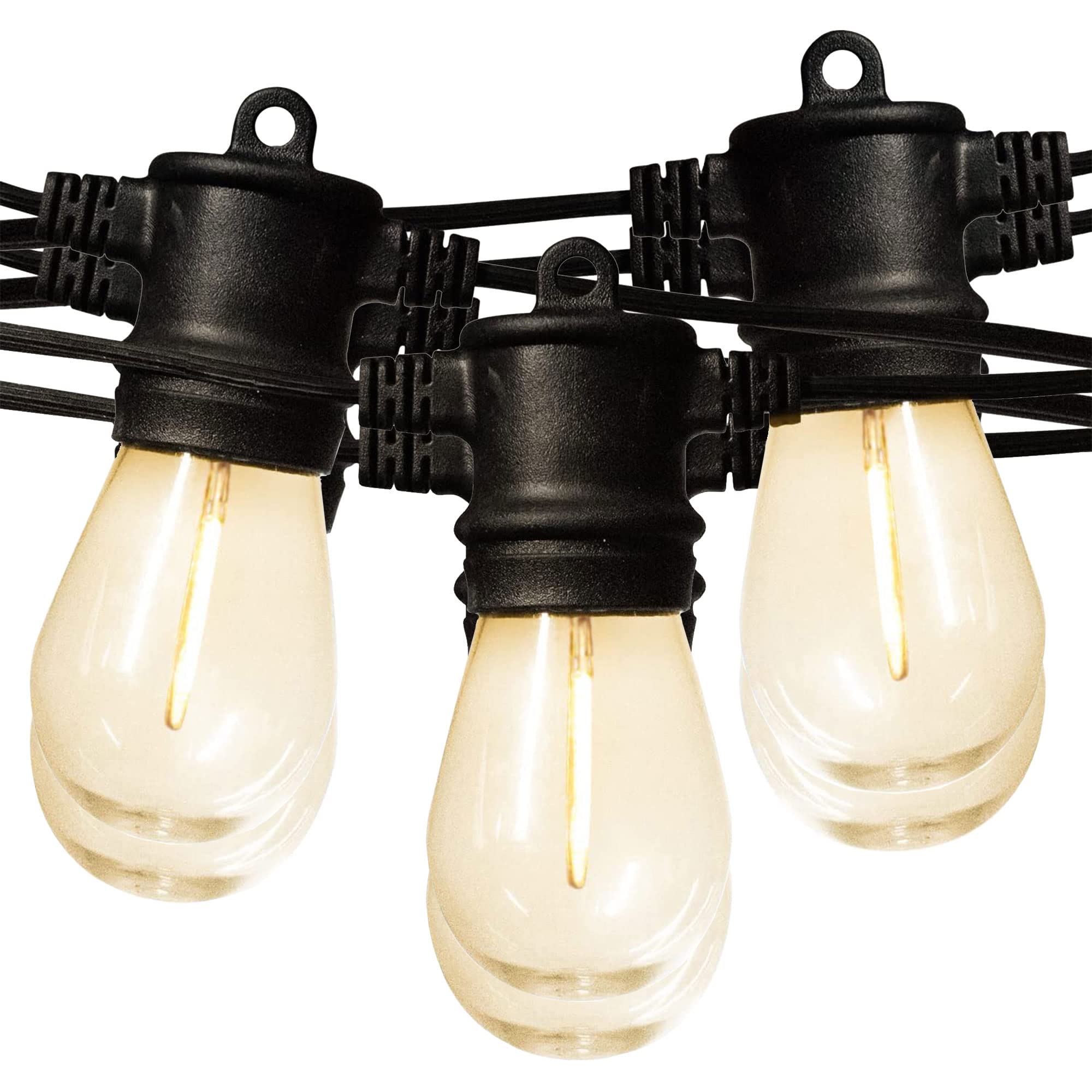 SUNTHIN LED 48ft Commercial Grade Outdoor String Lights - 16 Shatterproof S14 Bulbs, Black Weatherproof Cable for Patio, Garden, Wedding, Cafe & Backyard Decor (2 Pack) - Perfect for Outdoor Parties, Restaurant Lighting and Landscape Illumination