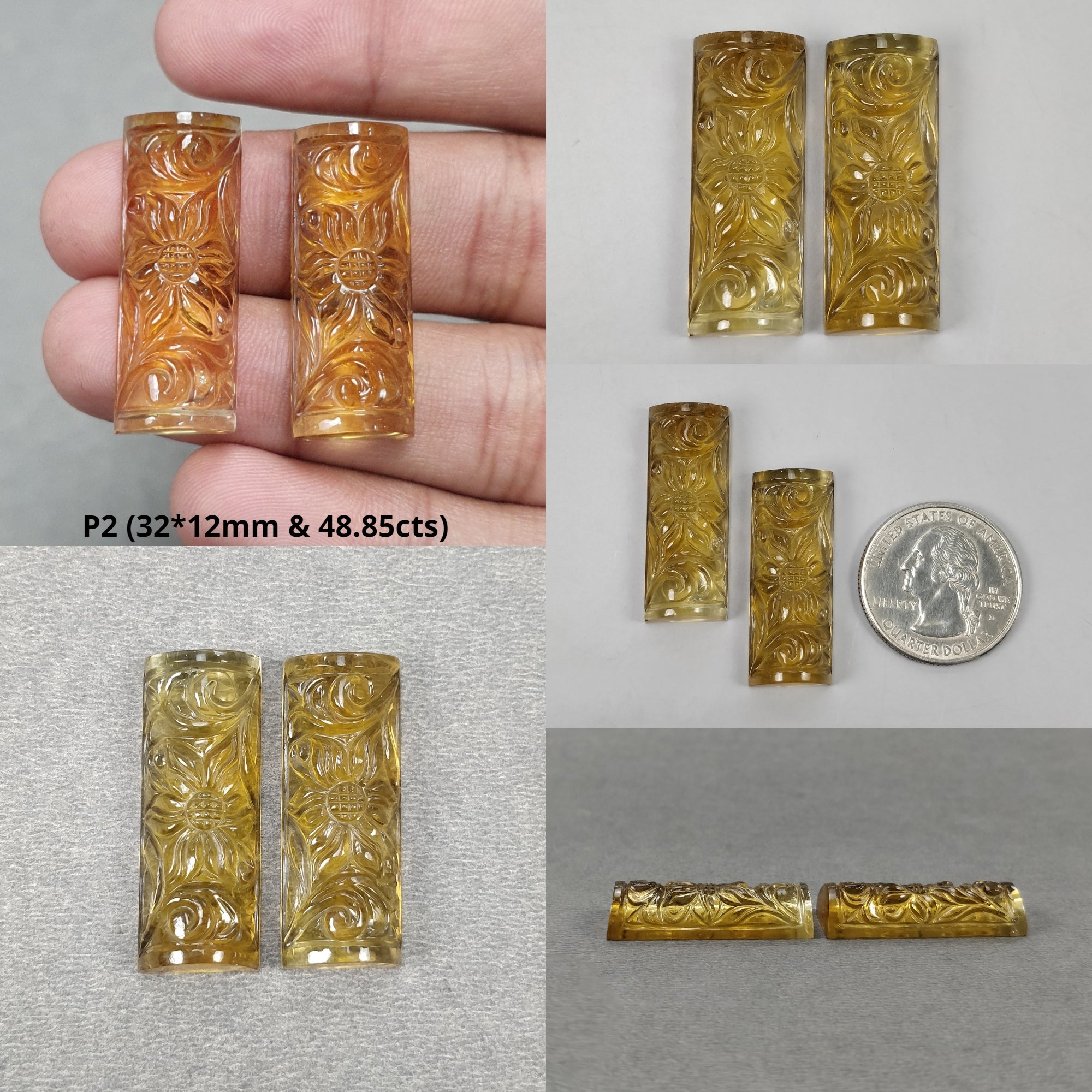 Natural Untreated Yellow Citrine Gemstone Carvings - Handcrafted Pear & Triangle Shape Pairs for Earrings Jewelry Making | Healing Crystal Gift for Meditation & Energy Work