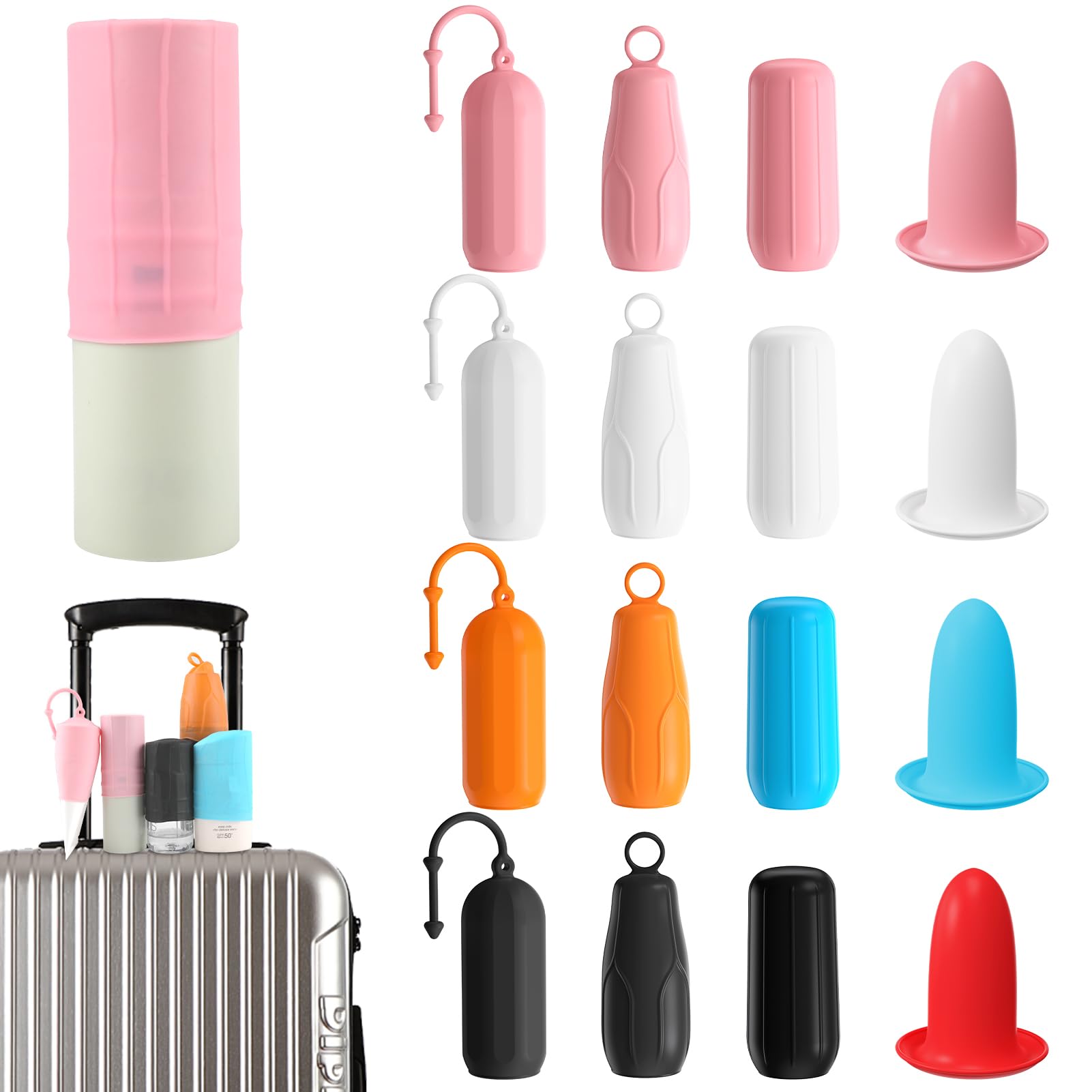 FlyCoco 16-Piece Silicone Elastic Sleeve Covers for Leak-Proof Travel Bottles - Reusable Toiletries Protectors for Women & Men - Perfect for Carry-On Luggage, Cruise Ships, and Airplane Travel Essentials