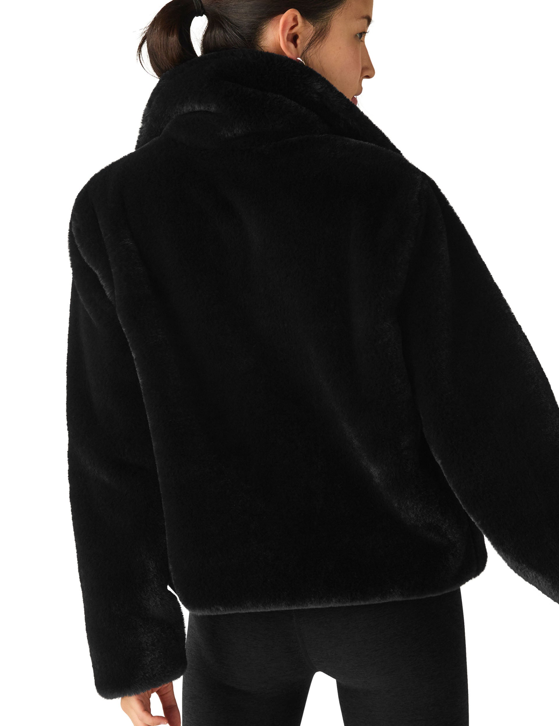 Stylish Black Faux Fur Jacket for Women - Winter Fashion Coat with Soft Faux Fur Collar - Perfect for Cold Weather, Parties, and Casual Outings