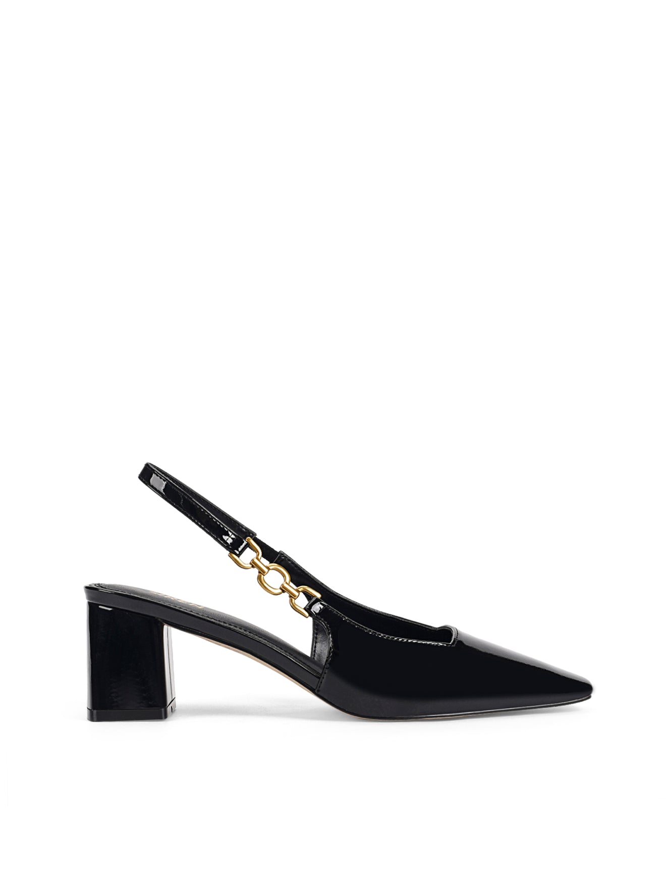 Renee Slingback Block Heels for Women - Black Patent Leather Dress Shoes | Comfortable Chunky Heels for Work, Party & Special Occasions