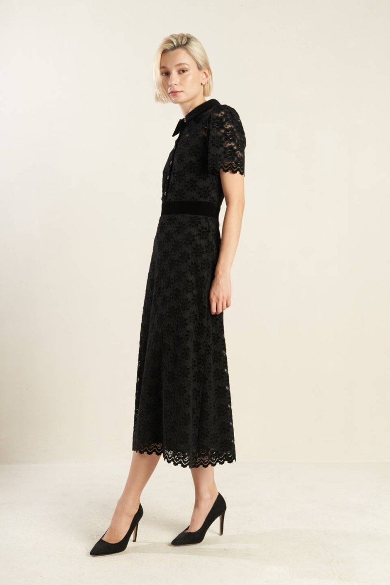 Elegant BOLD SYMPHONY Woven Lace Midi Dress for Women | Floral Pattern Formal Occasion Outfit | Perfect for Weddings, Parties & Special Events