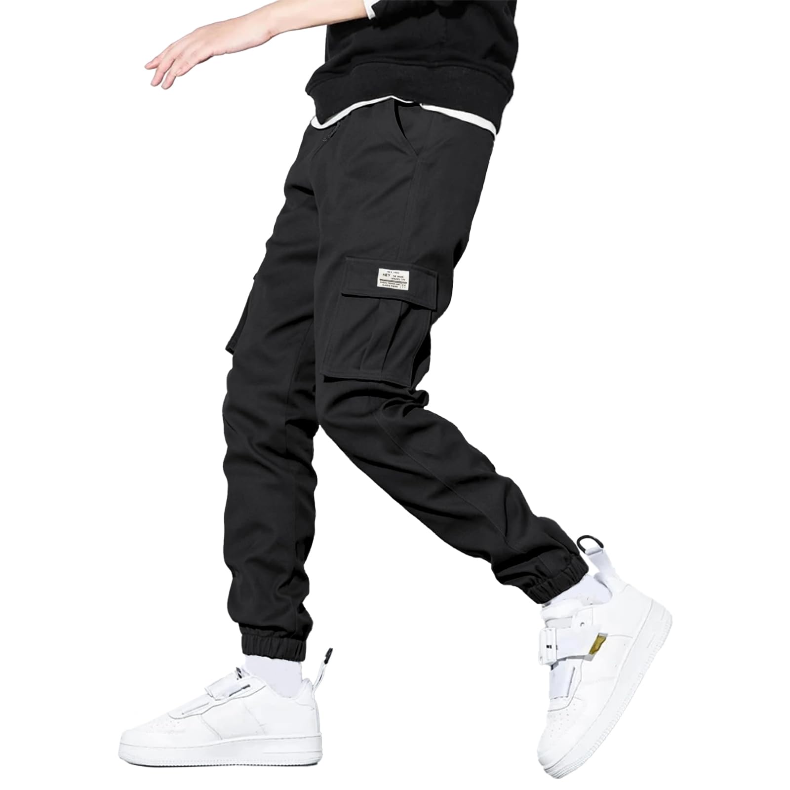 HAOTake Men's Casual Cargo Pants - Elastic Waist with Drawstring, Tapered Fit Jogger Pants for Hiking & Outdoor Activities - Multi-Pocket Utility Pants for Work, Travel & Everyday Wear